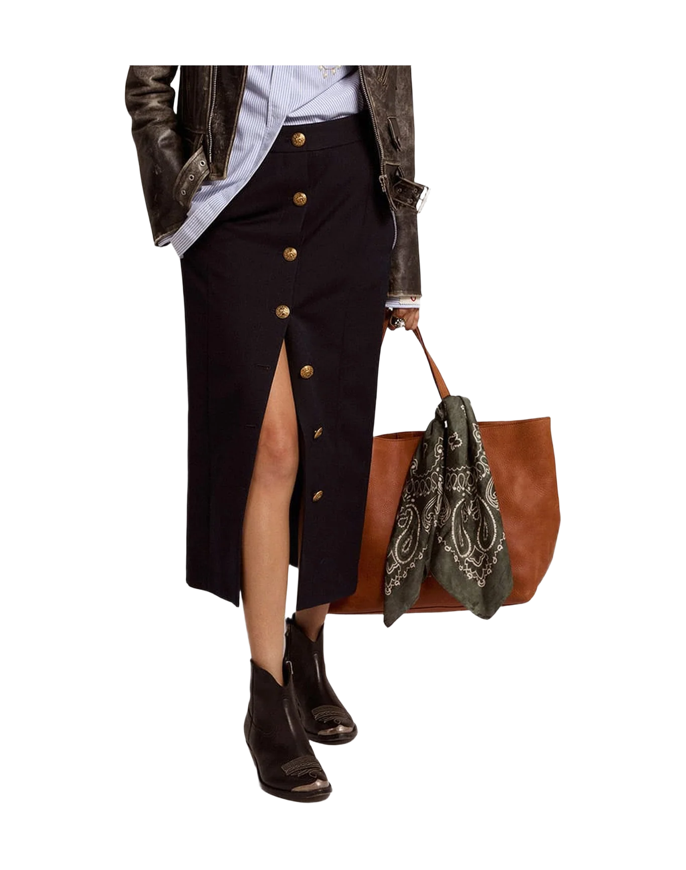 Women | Pencil Skirt In Wool With Gold Heraldic Buttons | Dark Blue - Image 11