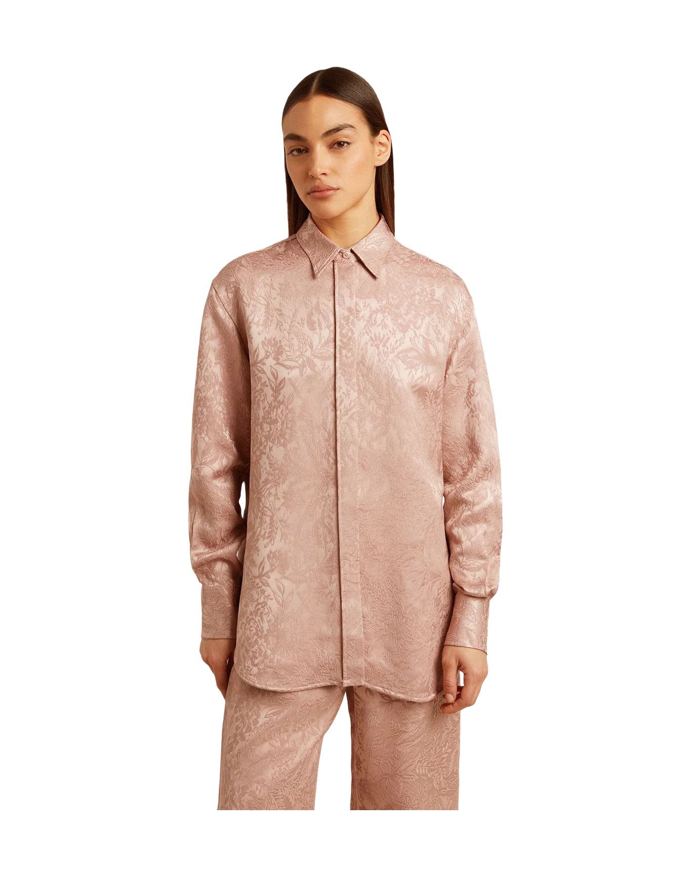 Women | Pink Viscose Shirt With Floral Pattern | Woodrose - Image 12