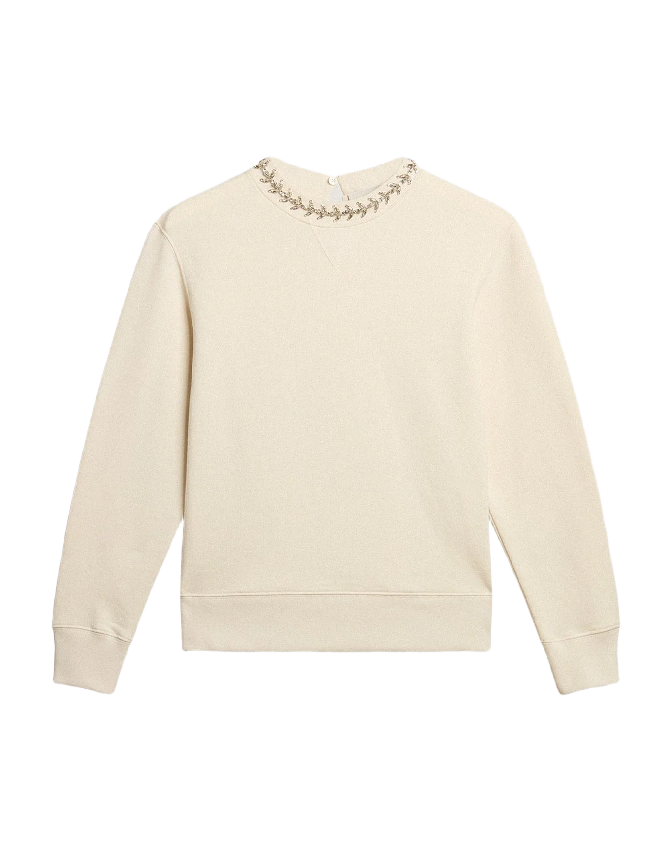 Women | Round Neck Cotton Sweatshirt In Aged With Hand Applied Crystals | Heritage White