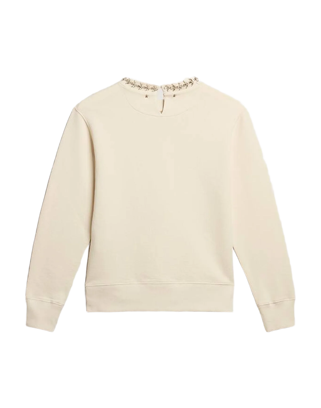 Women | Round Neck Cotton Sweatshirt In Aged With Hand Applied Crystals | Heritage White - Image 2