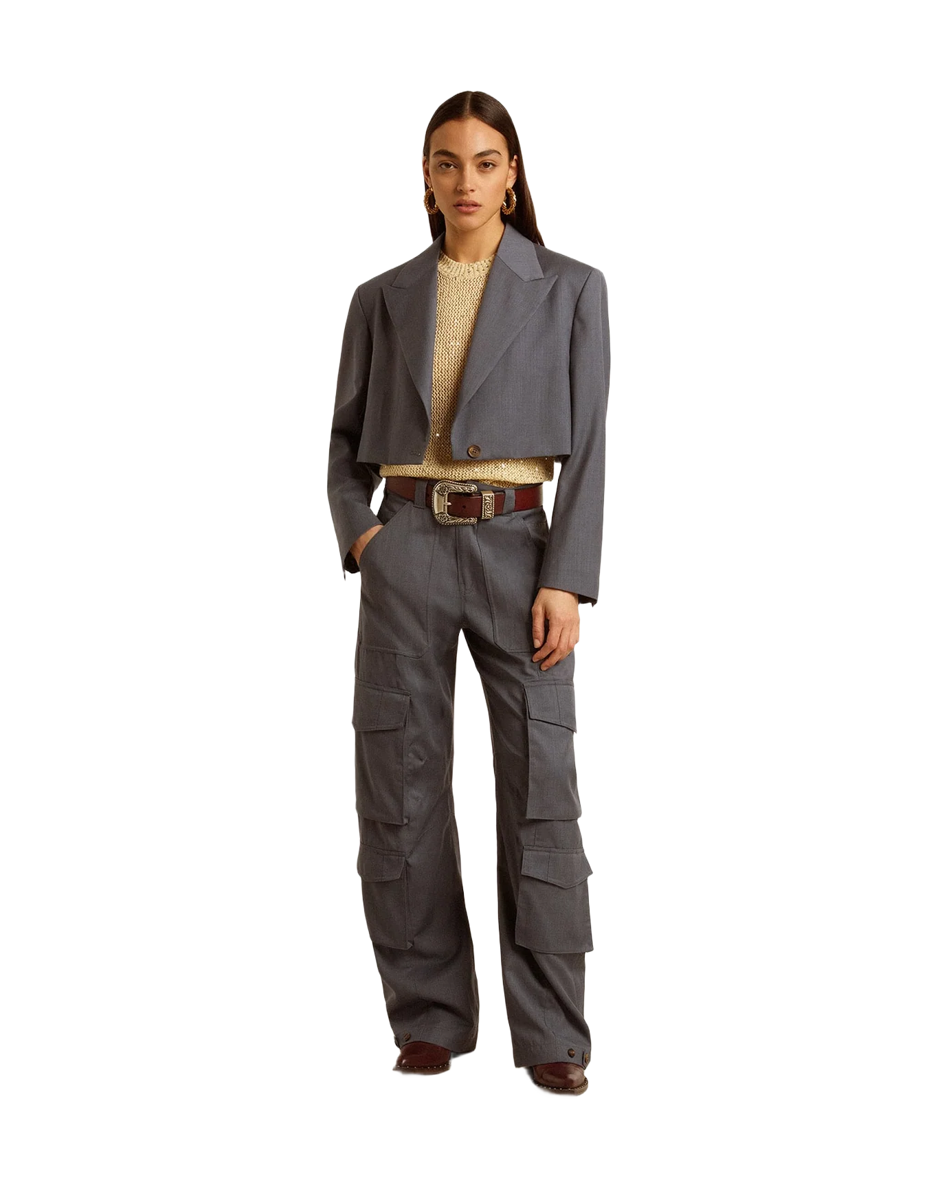 Women | Single Breasted Cropped Jacket In Baby Blue Wool | Grisallie - Image 3