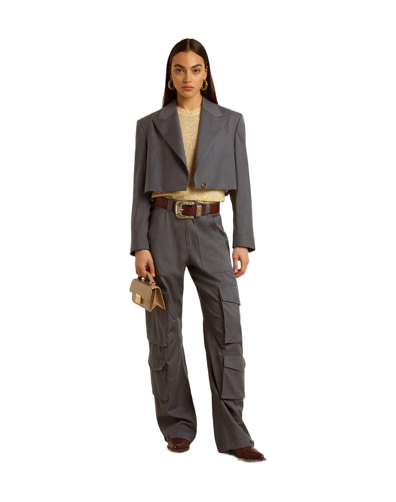Women | Single Breasted Cropped Jacket In Baby Blue Wool | Grisallie - Image 5
