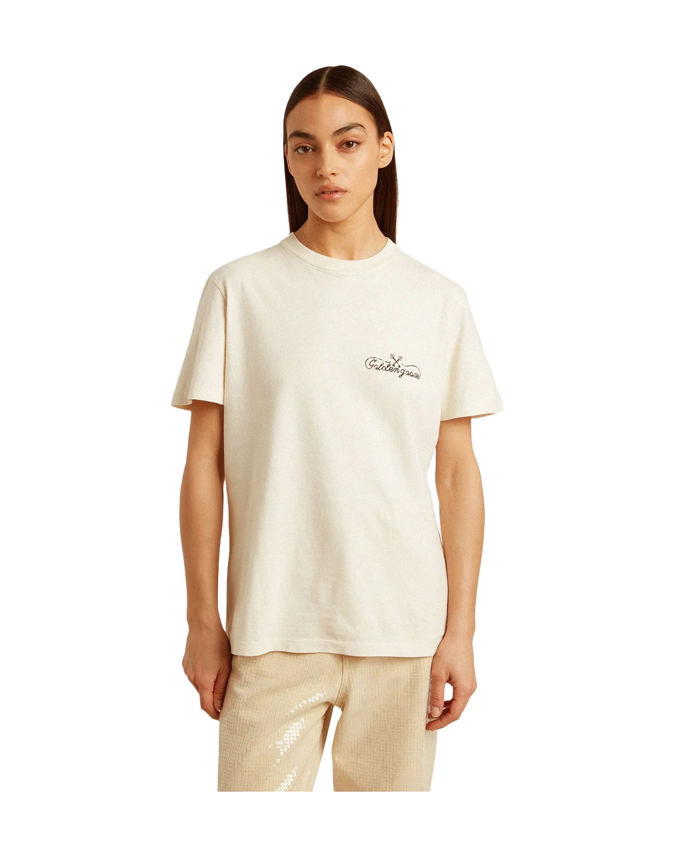 Women | T Shirt In Aged With Logo On The Chest | Heritage White x Black - Image 2