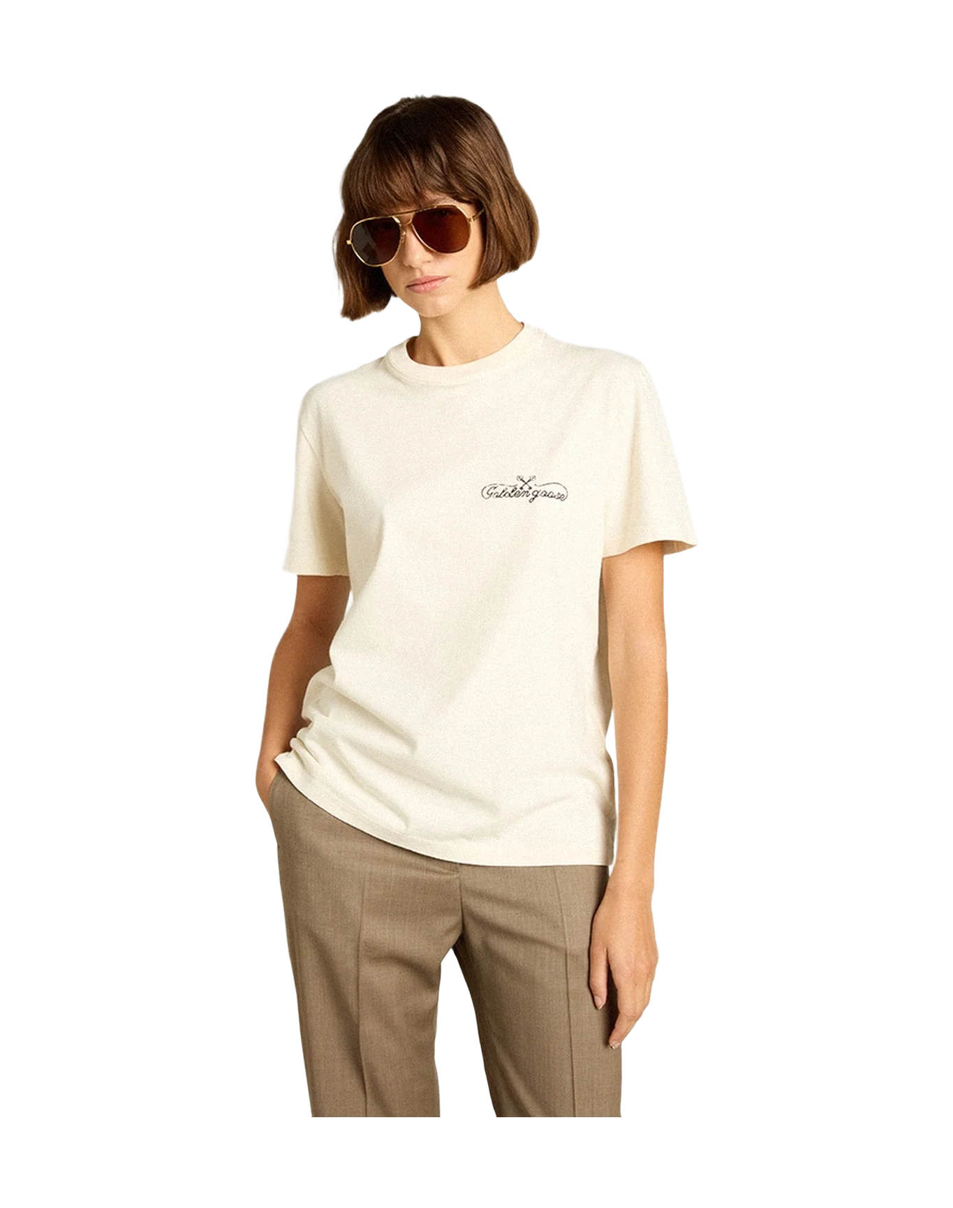 Women | T Shirt In Aged With Logo On The Chest | Heritage White x Black - Image 3
