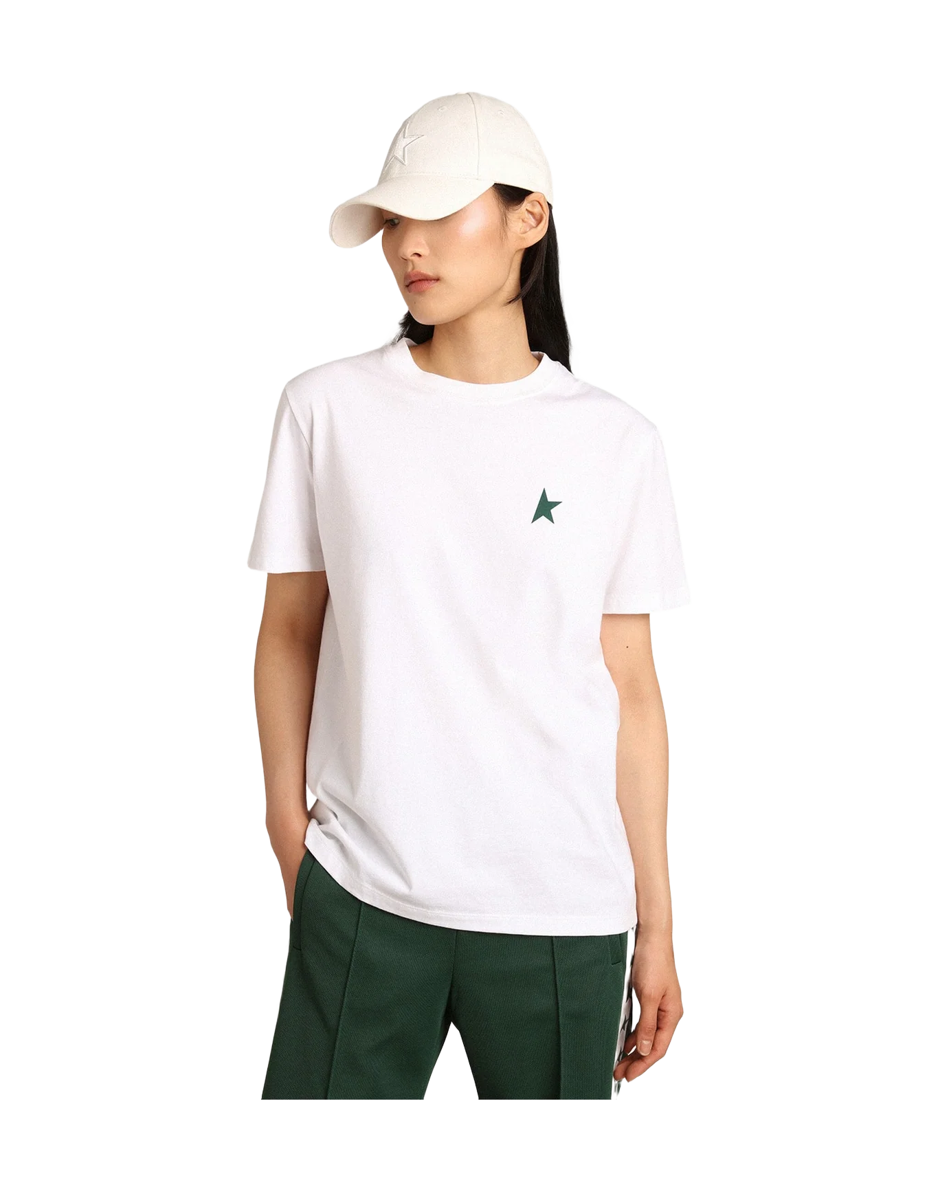 Women | T Shirt With Star On The Front | Optic White x Green - Image 3