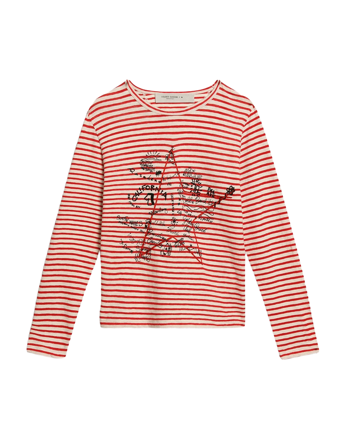 Women | T Shirt With White And Stripes And Embroidery On The Front | Ecru x Tango Red - Image 2