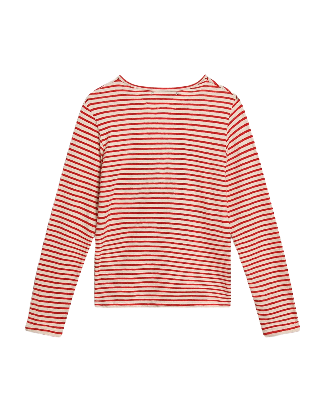 Women | T Shirt With White And Stripes And Embroidery On The Front | Ecru x Tango Red - Image 4