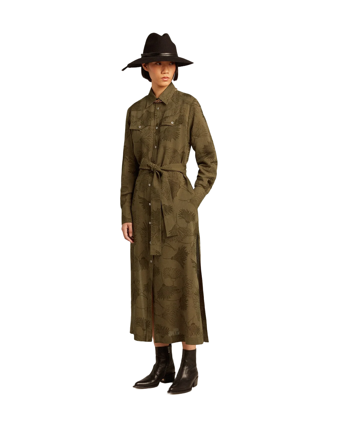 Women | Viscose And Cotton Shirt Dress With Floral Print | Kalamata
