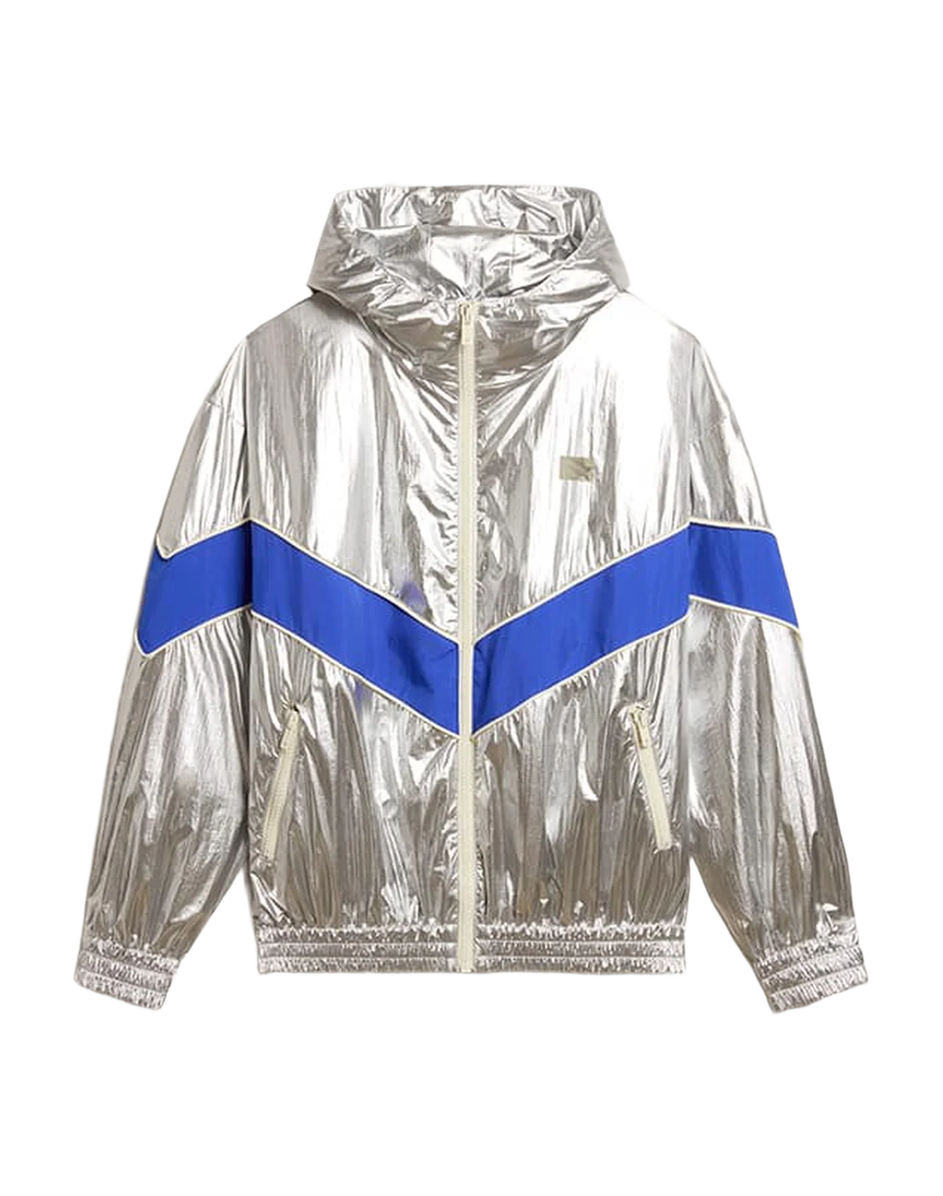 Women | Windcheater In Technical Fabric | Silver x Marathon Blue - Image 2