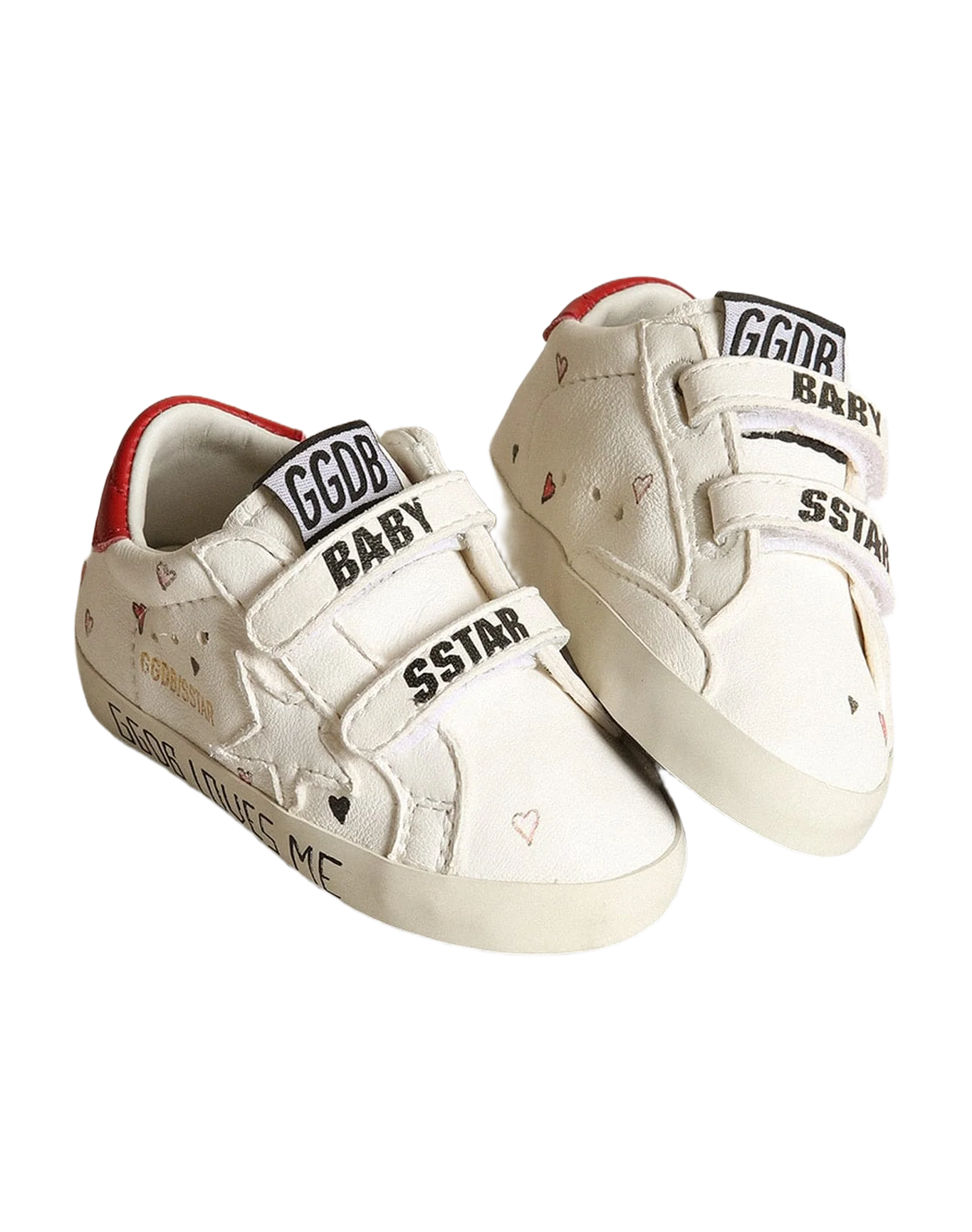 Kids | Baby Old School with White Nappa Star & Red Heel Tab | White x Red - Image 8