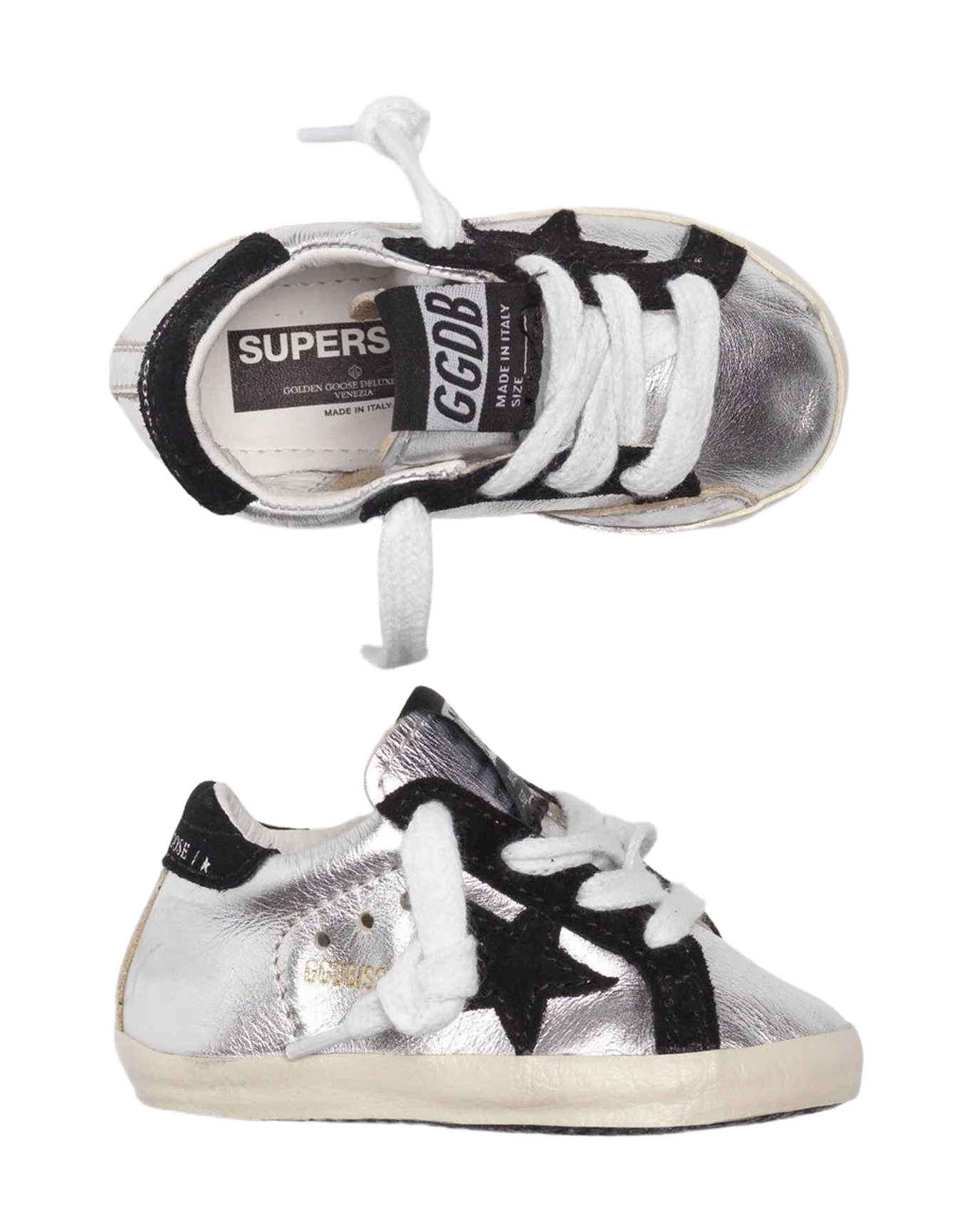 Kids | Babystar Sneakers Silver Metal Leather-Black Star