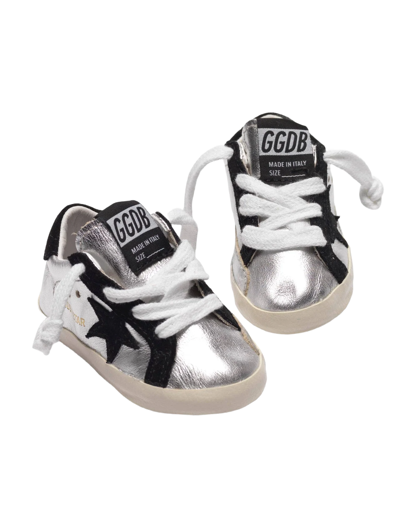 Kids | Babystar Sneakers Silver Metal Leather-Black Star - Image 3