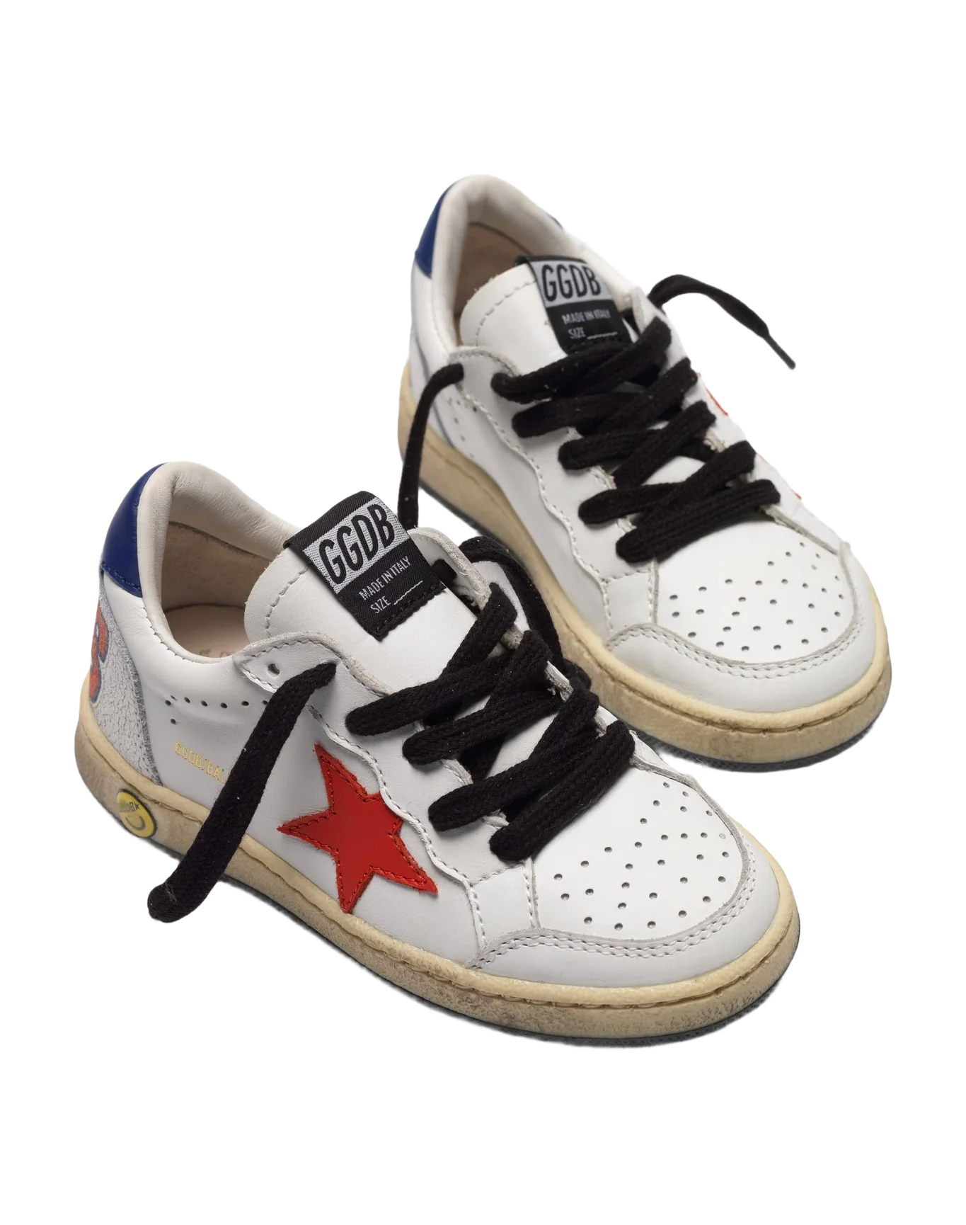 Kids | Ball Star Sneakers White Leather with Red Star & Blue Heel Tab - Image 2