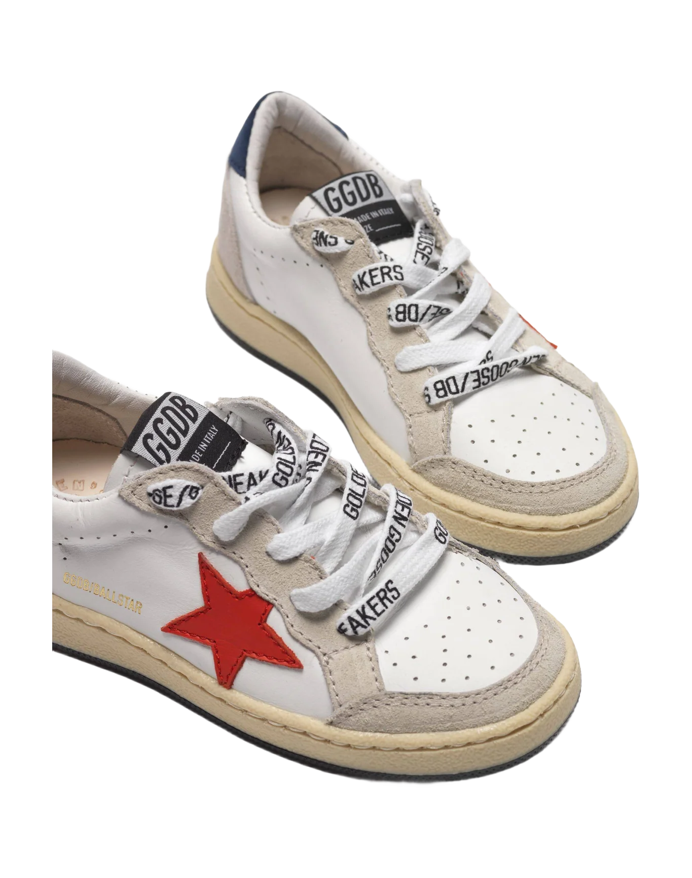 Kids | Ball Star Sneakers White Nappa Leather with Red Star & Blue Heel Tab - Image 2