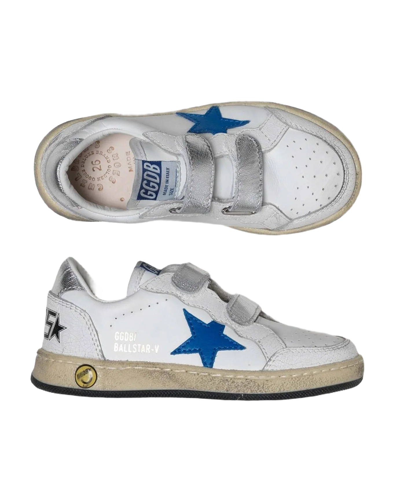 Kids | Ball Star Young Sneakers White Nappa Leather with Blue Leather Star & Silver Heel Tab