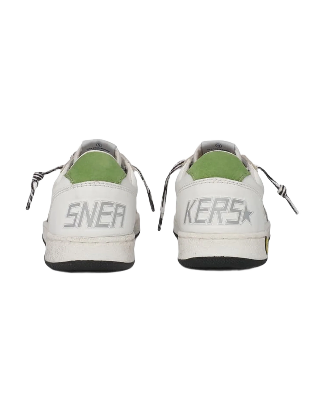 Kids | Ballstar Leather Upper Glitter Star Nylon Tongue | White x Silver x Green - Image 6
