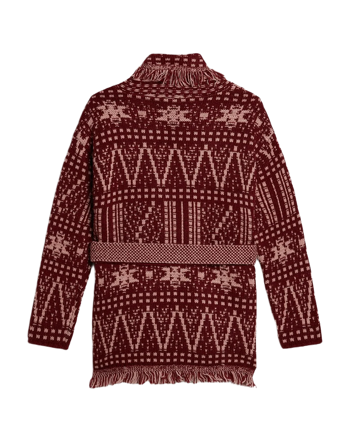 Kids | Belted Cardigan with Burgundy Fair Isle Motif | Windsor Wine x Shadow Grey - Image 12