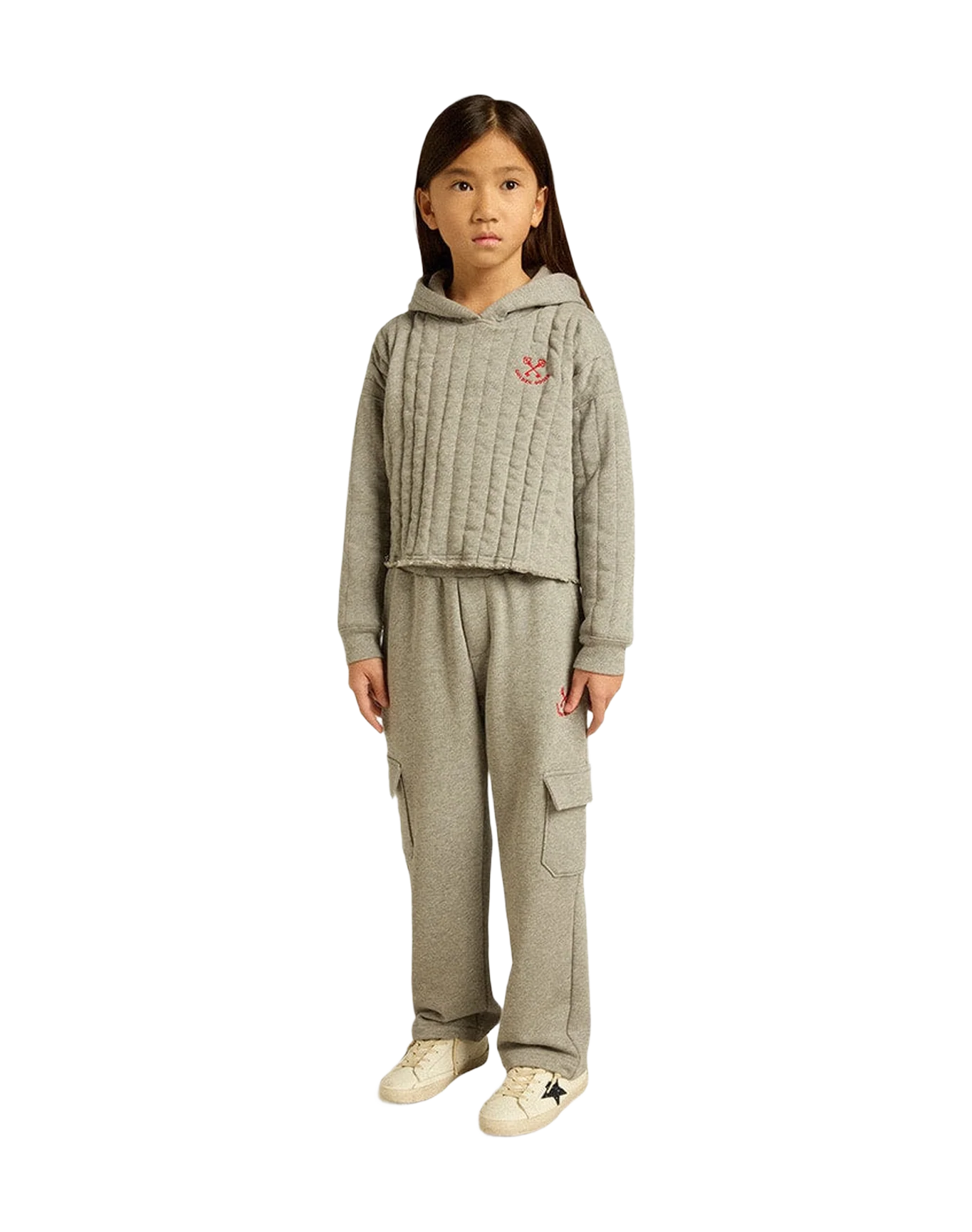 Kids | Cropped Sweatshirt Gray Melange with A Hood & Embroidery On The Front | Grey Melange - Image 11