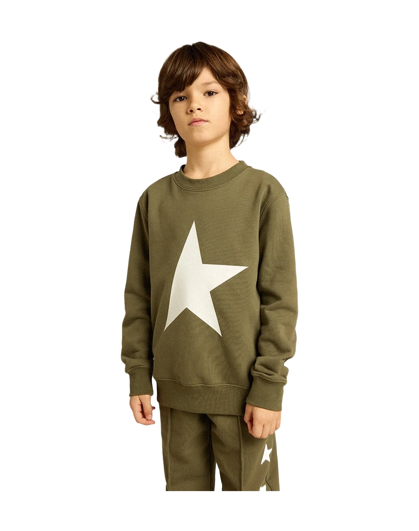 Kids | Dark Green Sweatshirt with White Maxi Star On The Front | Ivy Green x White - Image 3