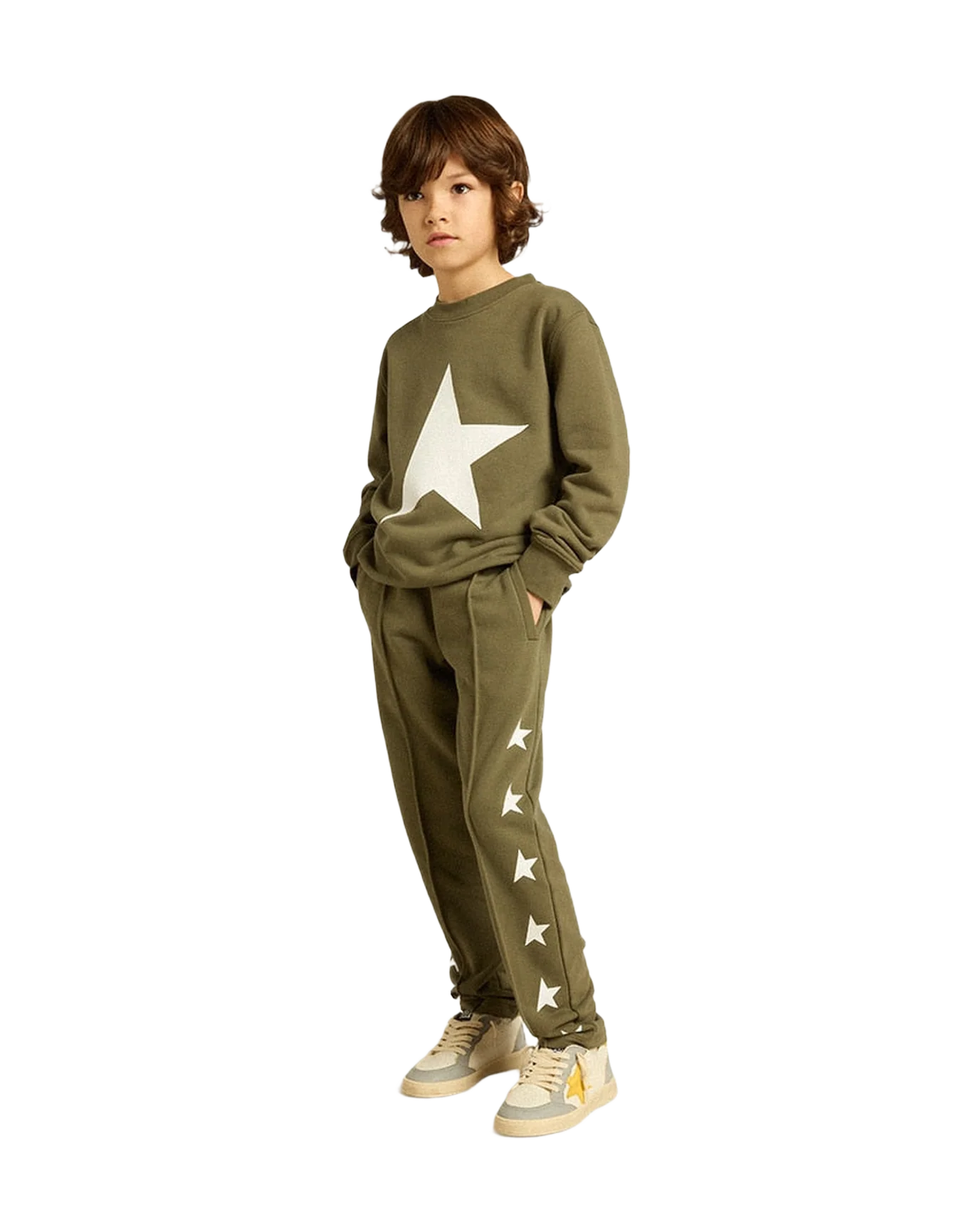 Kids | Dark Green Sweatshirt with White Maxi Star On The Front | Ivy Green x White - Image 7