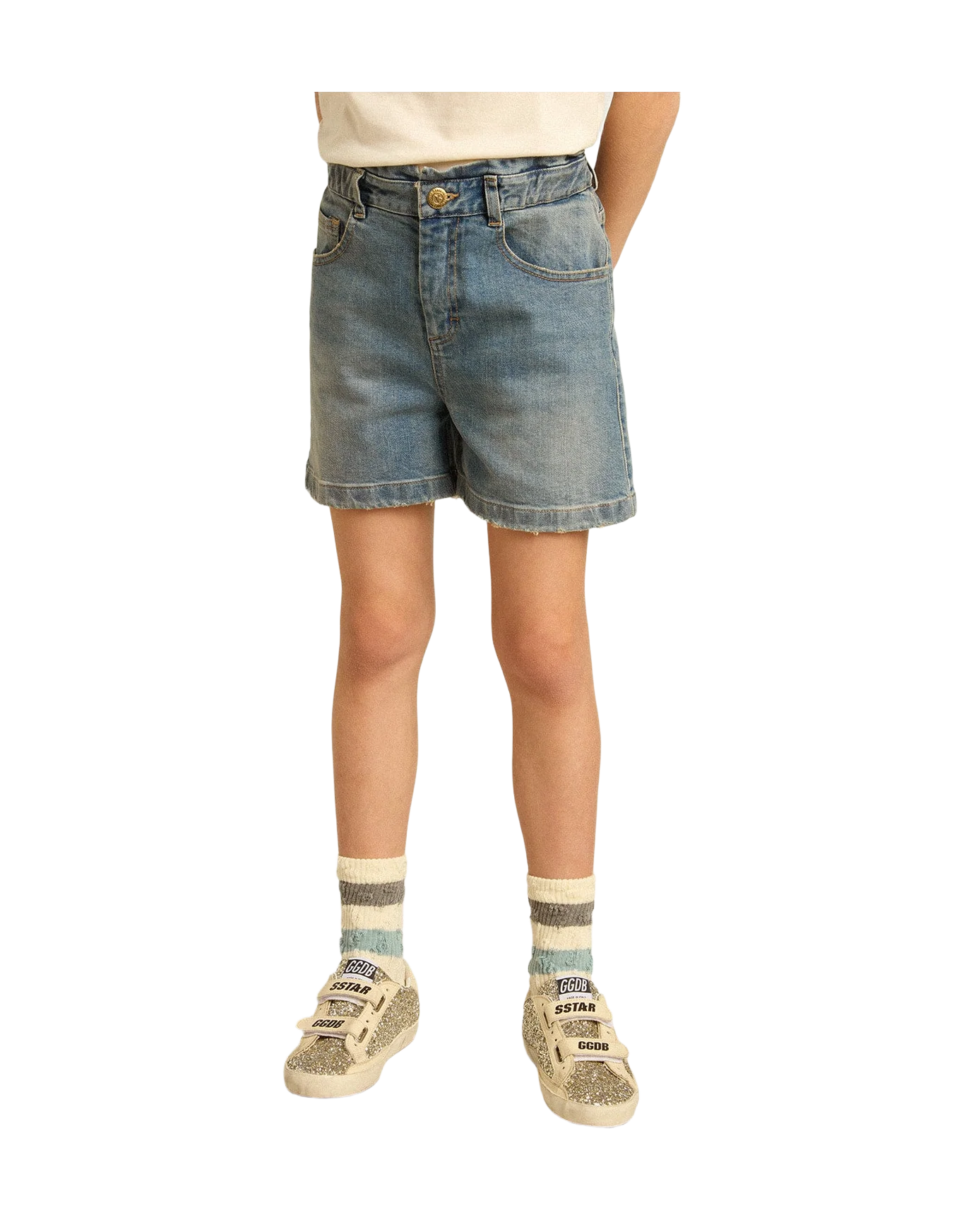 Kids | Denim Shorts with Distressed Finish | Medium Blue - Image 3