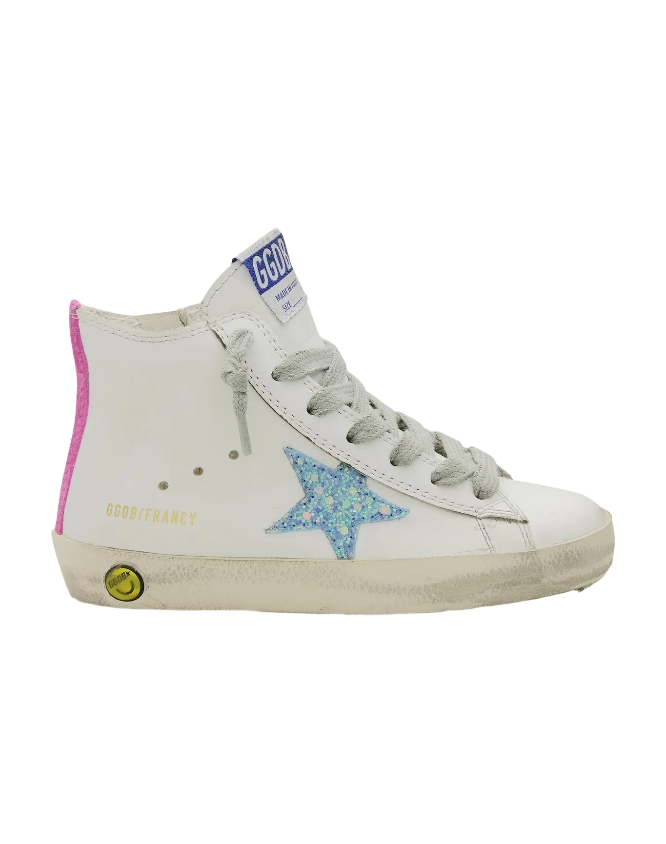 Kids | Francy with White Leather, Light Blue Star with Pallettes & Fucsia Fluo Detail | White x Light Blue x Fuchsia Fluo - Image 3