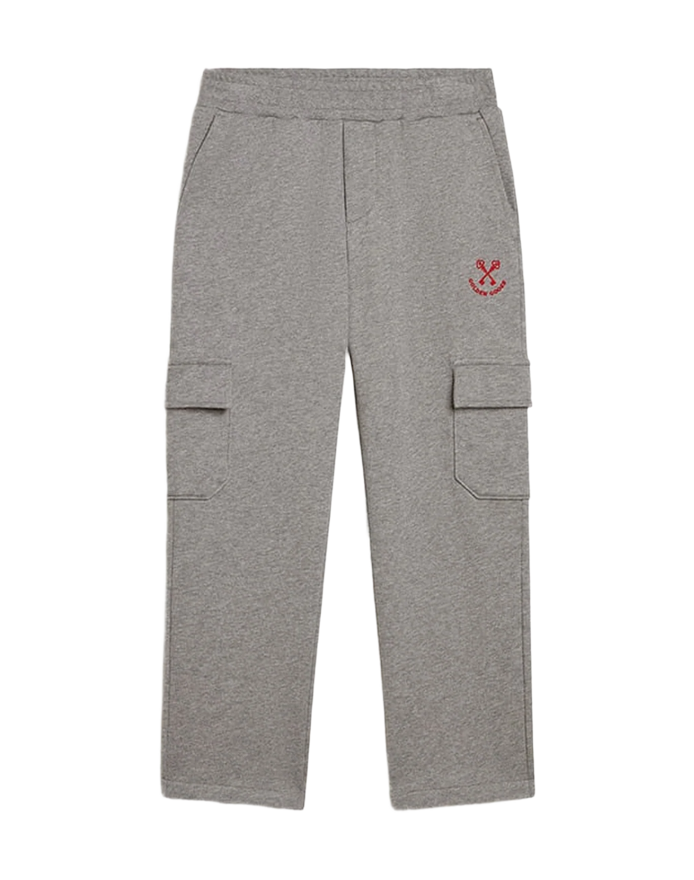 Kids | Gray Melange Cotton Cargo Joggers with Embroidery | Grey Melange x Red - Image 11