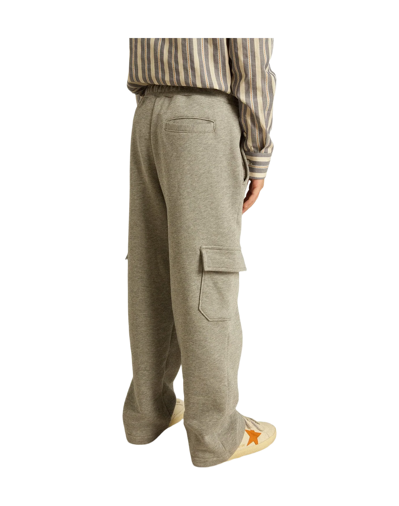 Kids | Gray Melange Cotton Cargo Joggers with Embroidery | Grey Melange x Red - Image 3