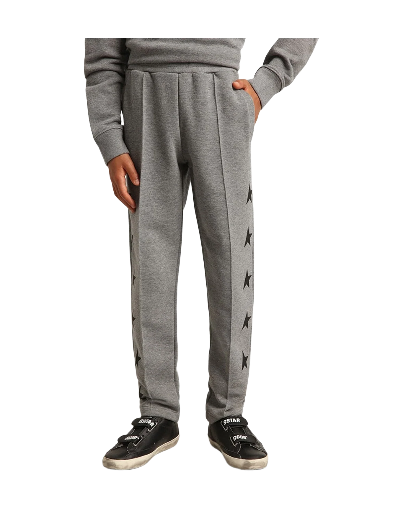 Kids | Gray Pants with Black Stars On The Sides | Grey Melange x Black