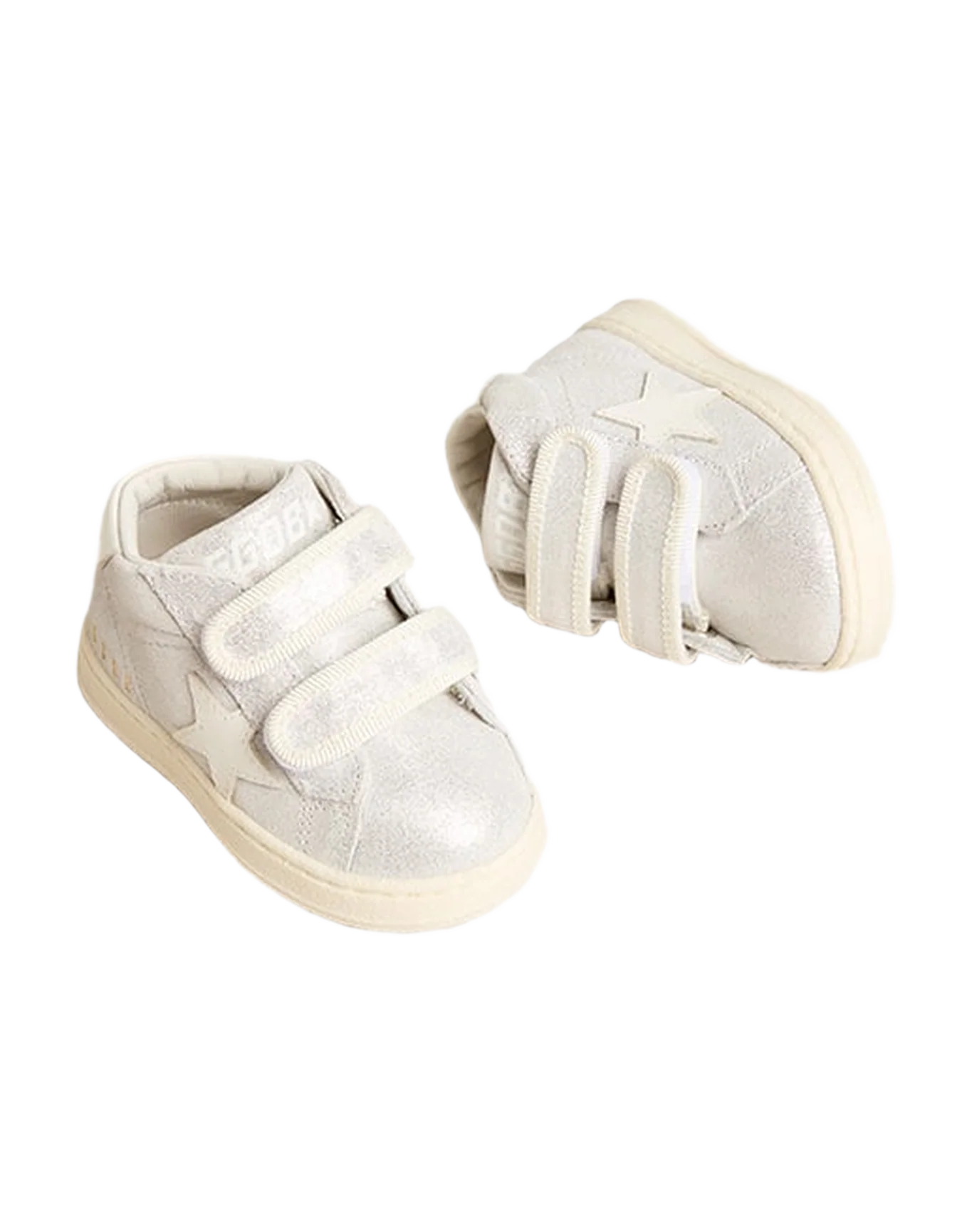 Kids | June Junior Suede with White Leather Star & Heel Tab | Silver x White - Image 2