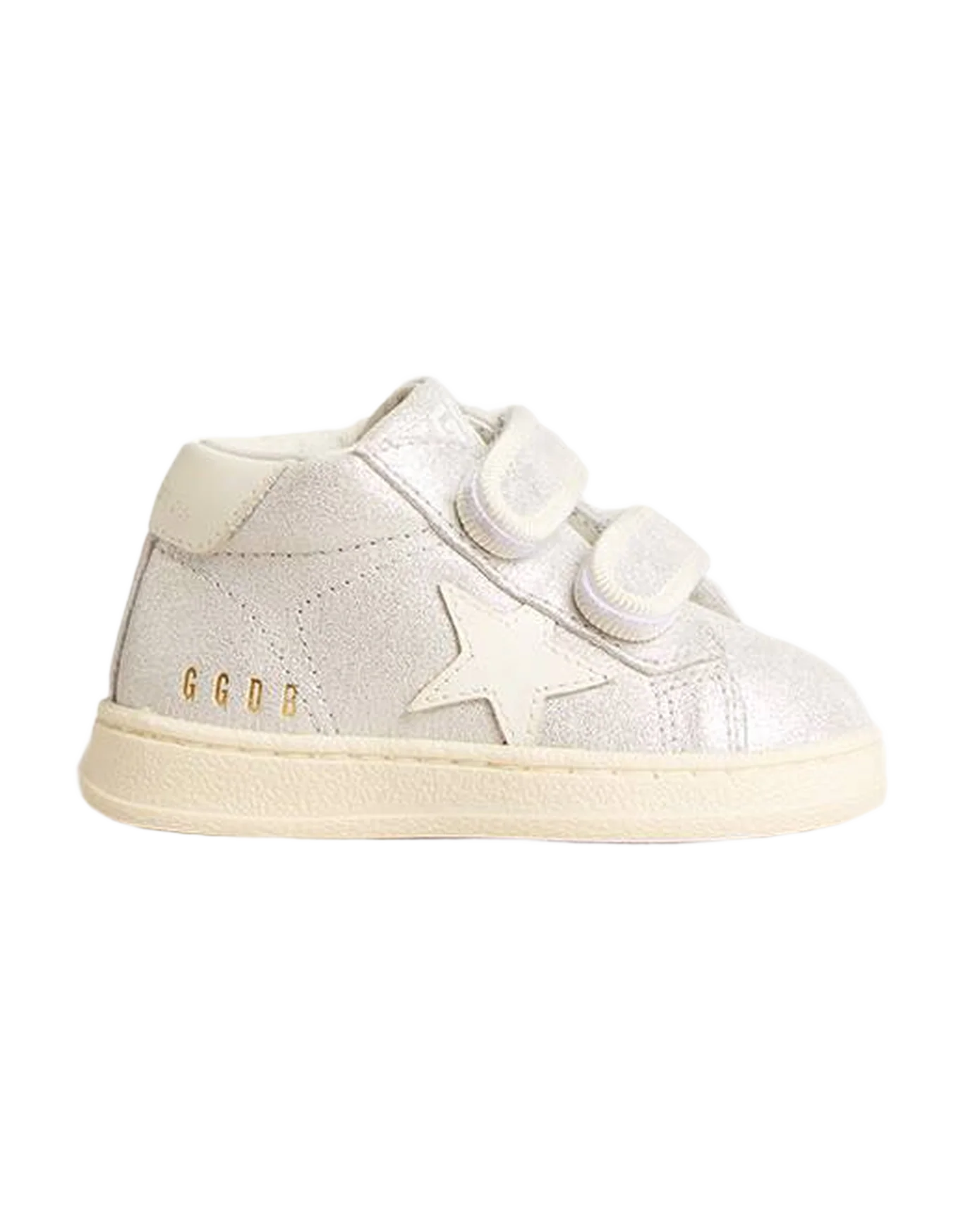 Kids | June Junior Suede with White Leather Star & Heel Tab | Silver x White - Image 4