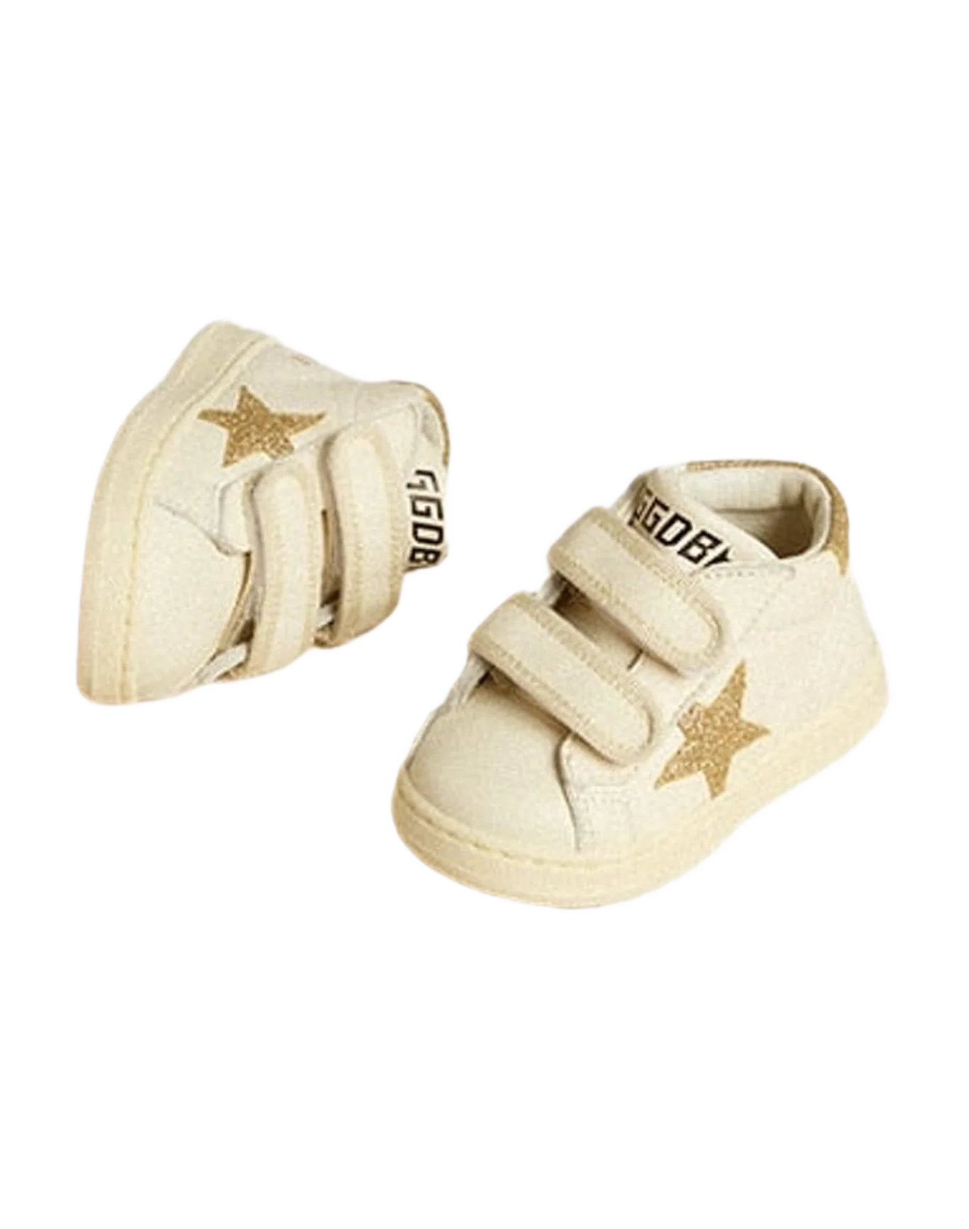 Kids | June Junior White Nappa Leather with Gold Glitter Star & Heel Tab | White x Platinum