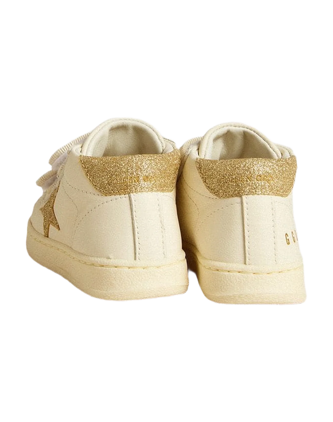 Kids | June Junior White Nappa Leather with Gold Glitter Star & Heel Tab | White x Platinum - Image 2