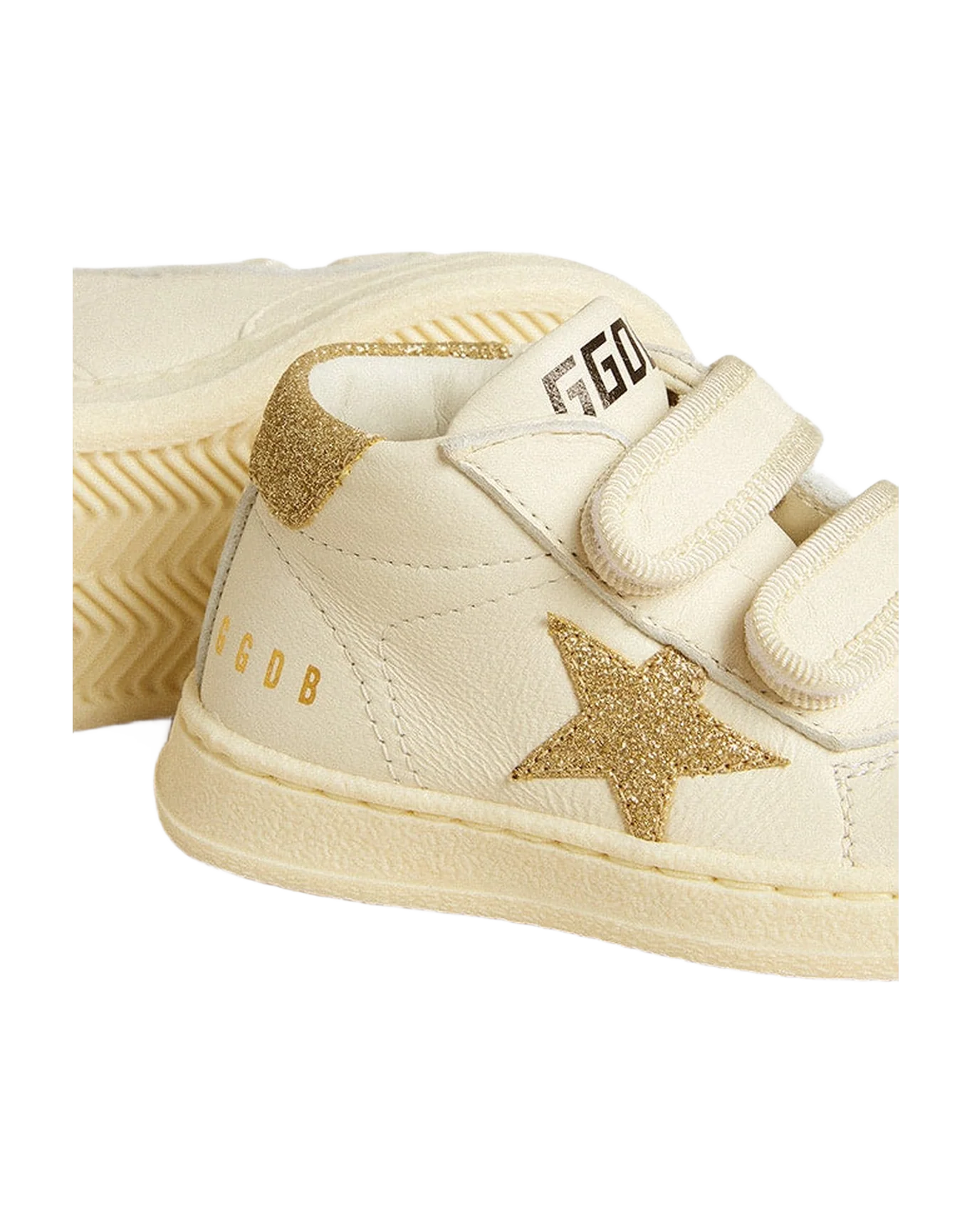 Kids | June Junior White Nappa Leather with Gold Glitter Star & Heel Tab | White x Platinum - Image 4