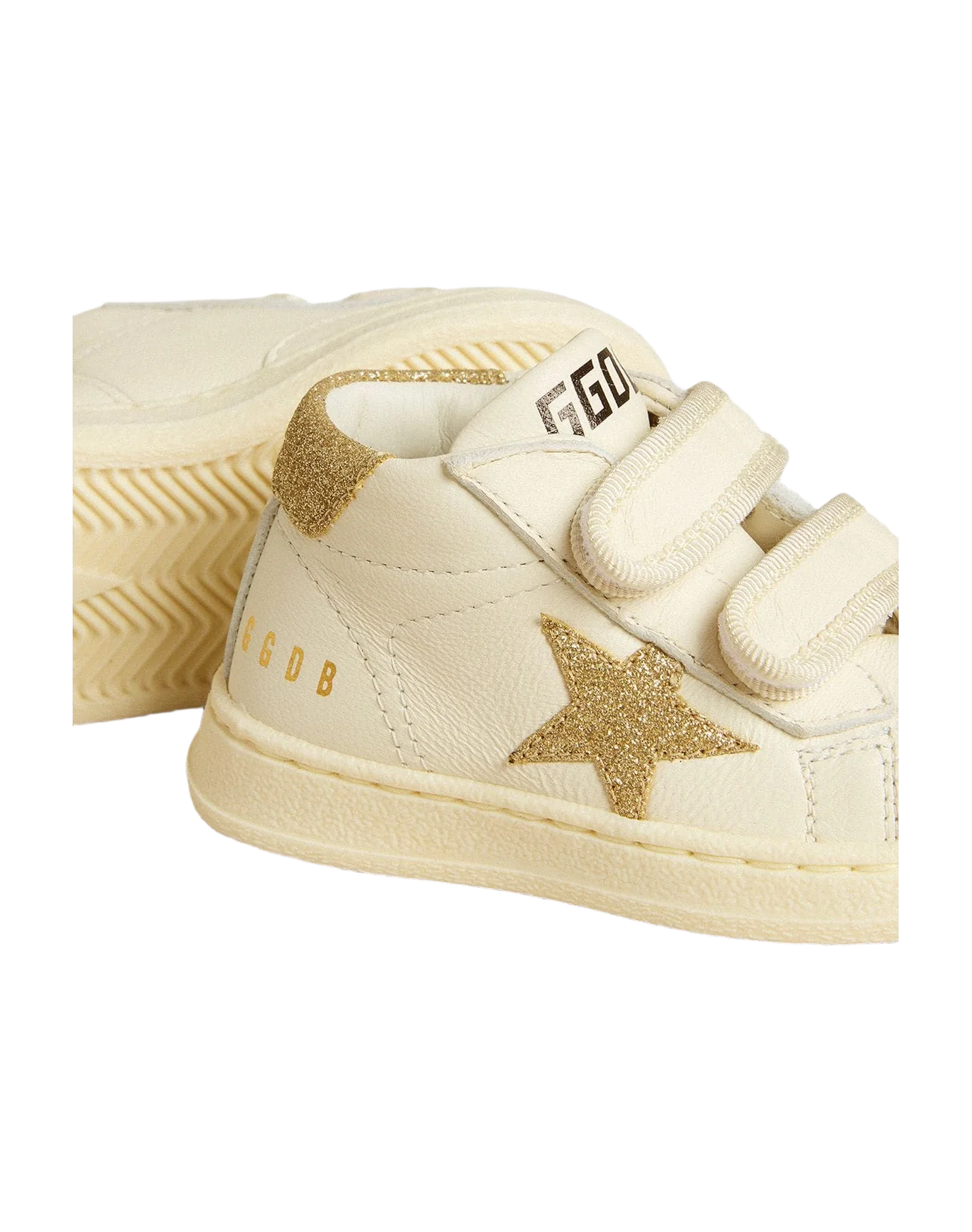 Kids | June Junior White Nappa Leather with Gold Glitter Star & Heel Tab | White x Platinum - Image 5
