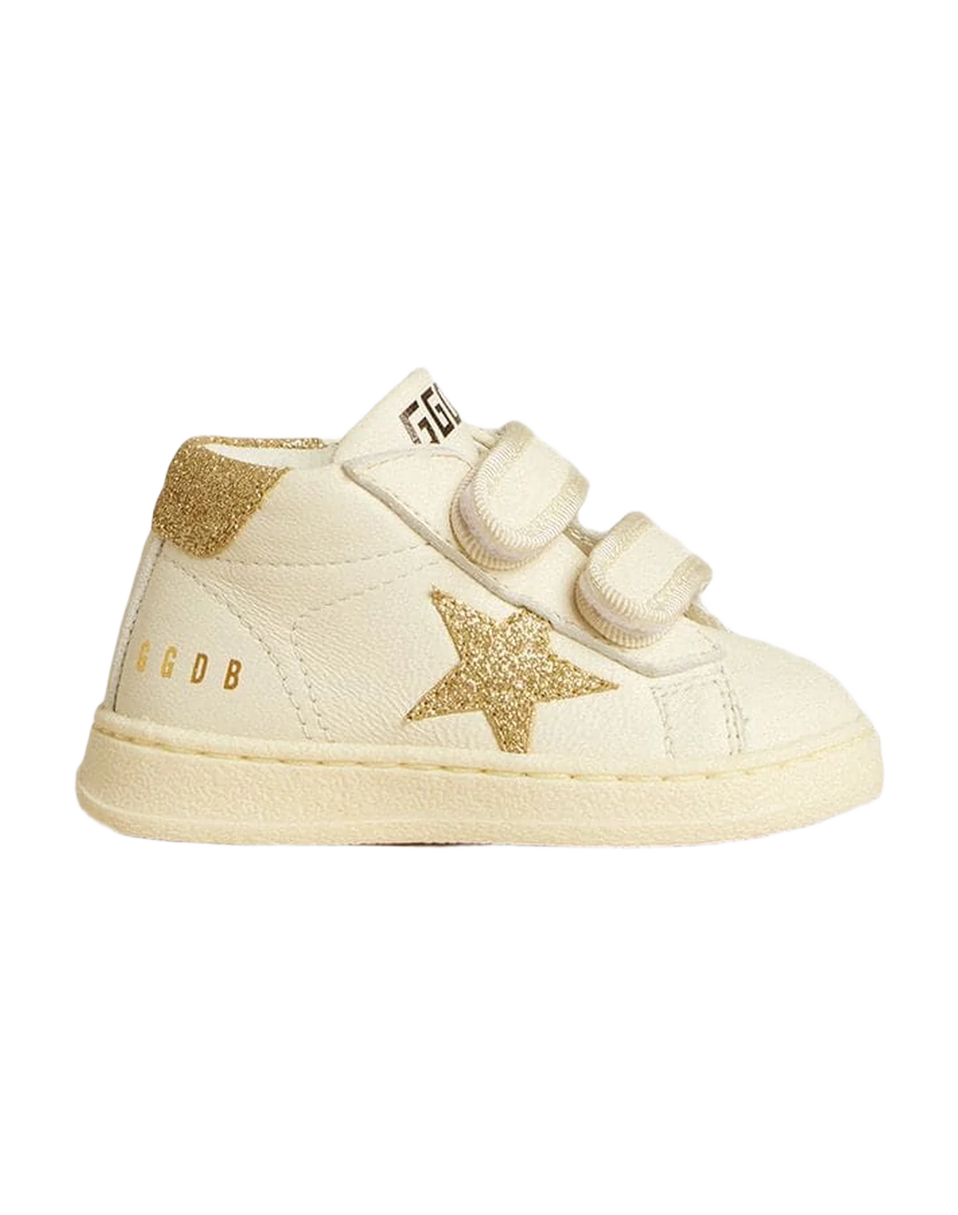 Kids | June Junior White Nappa Leather with Gold Glitter Star & Heel Tab | White x Platinum - Image 7