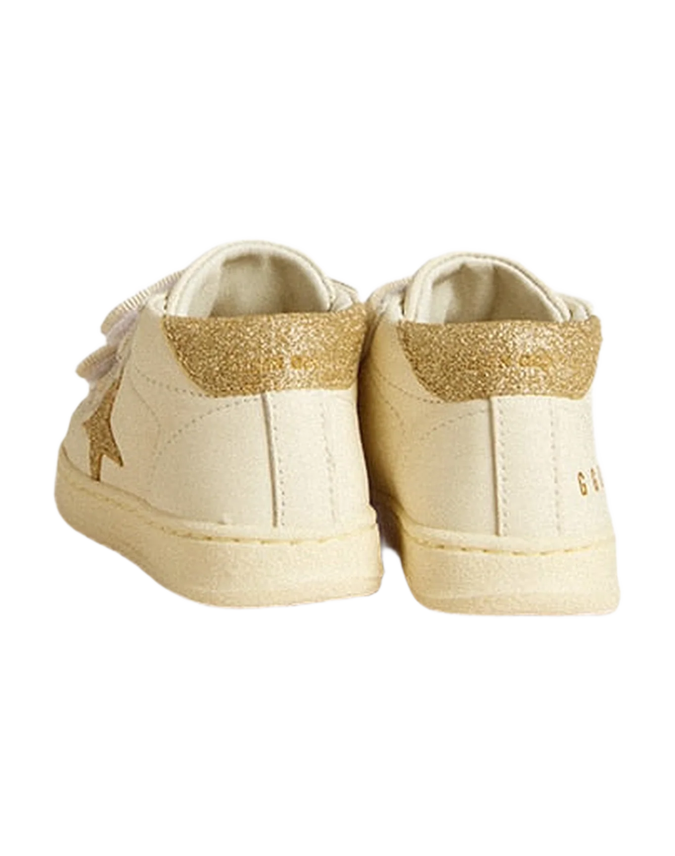 Kids | June Junior White Nappa Leather with Gold Glitter Star & Heel Tab | White x Platinum - Image 8