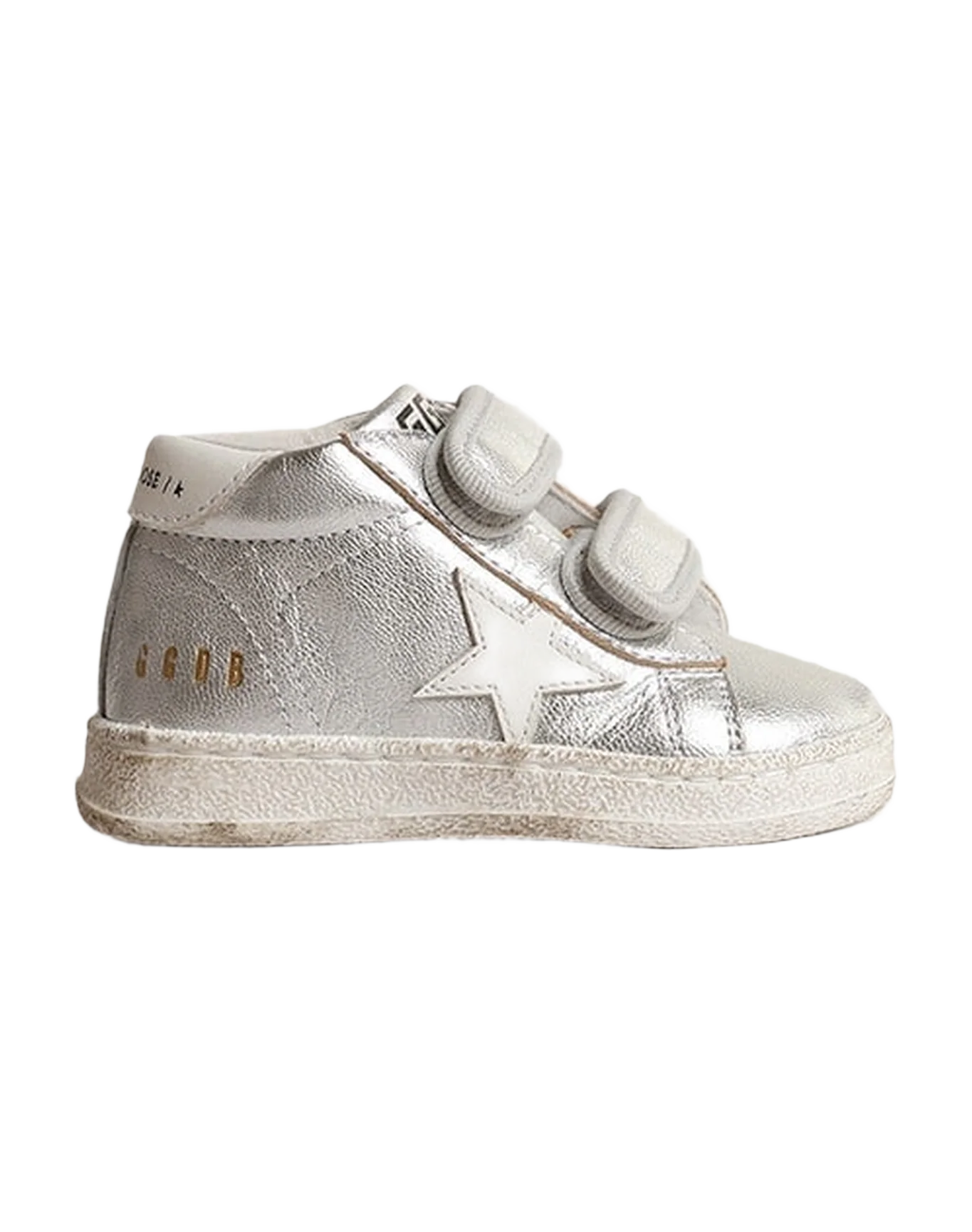 Kids | June Sneakers Silver Leather with White Star & Heel Tab | Silver x White - Image 2