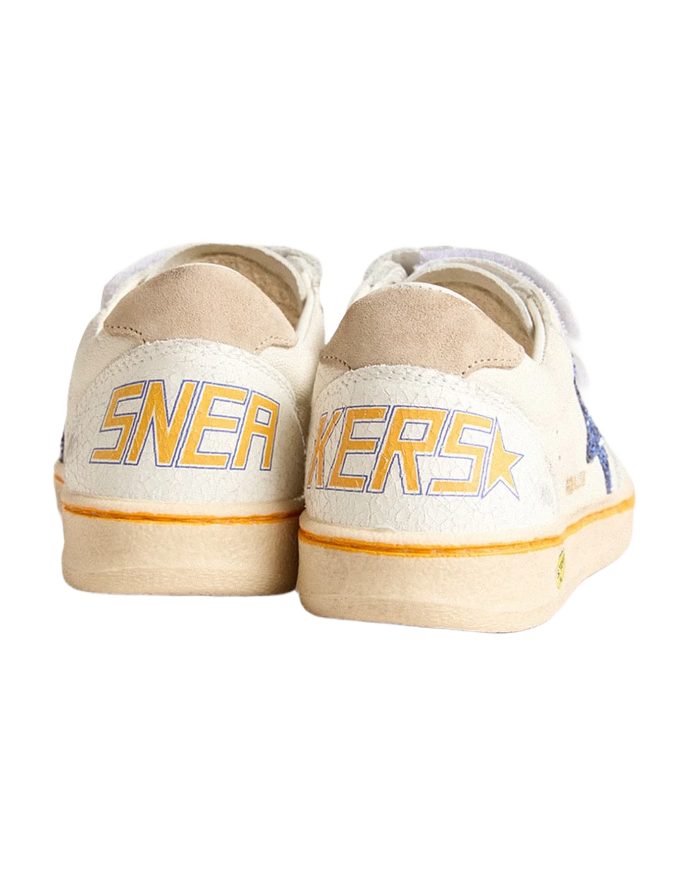 Kids | Junior Ball Star with Blue Glitter Star & Beige Suede Heel Tab | White x Light Blue x Taupe - Image 5