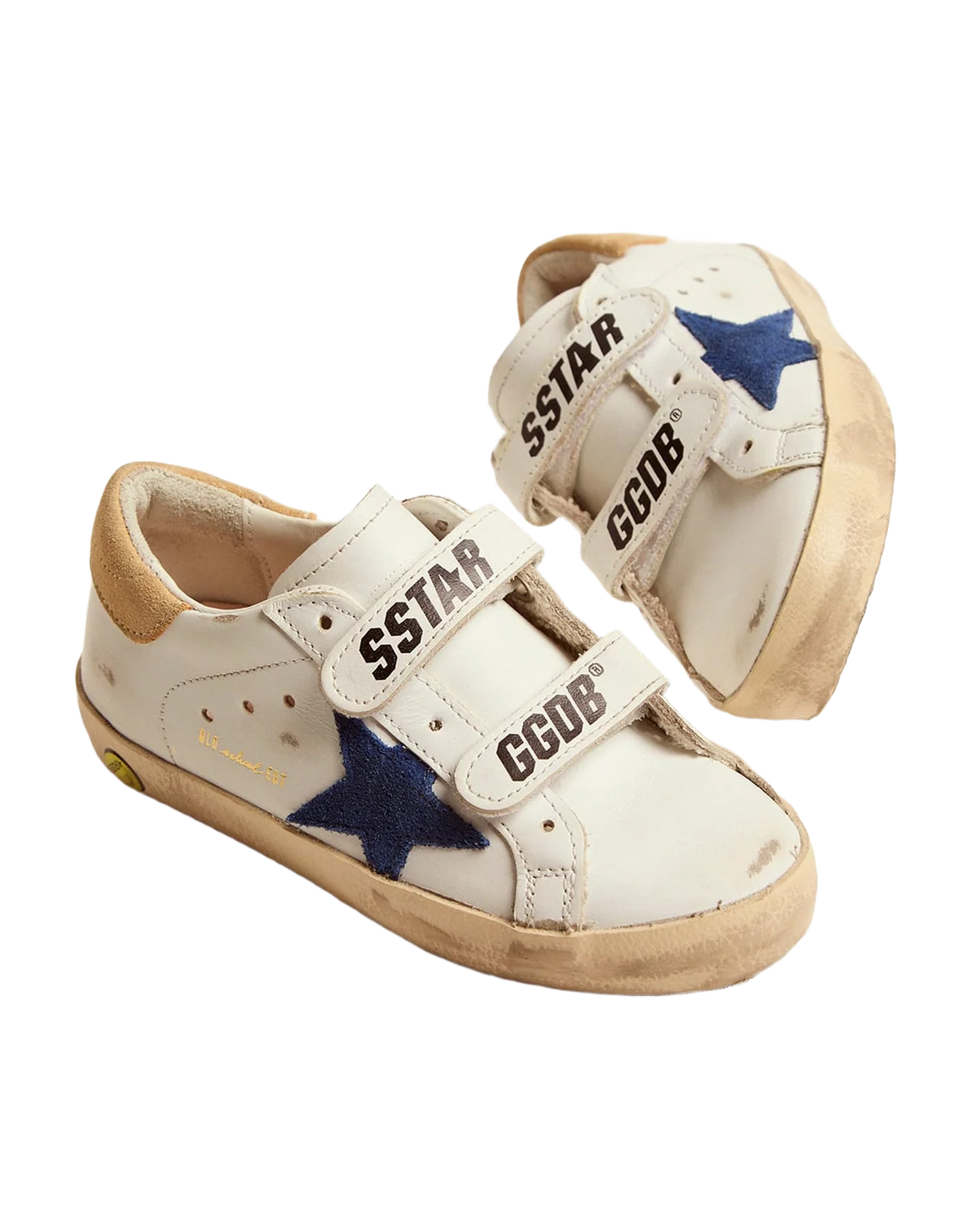 Kids | Junior Old School Sneakers with Sand-Colored Heel Tab & Blue Star | White x Royal Blue x Sand - Image 2