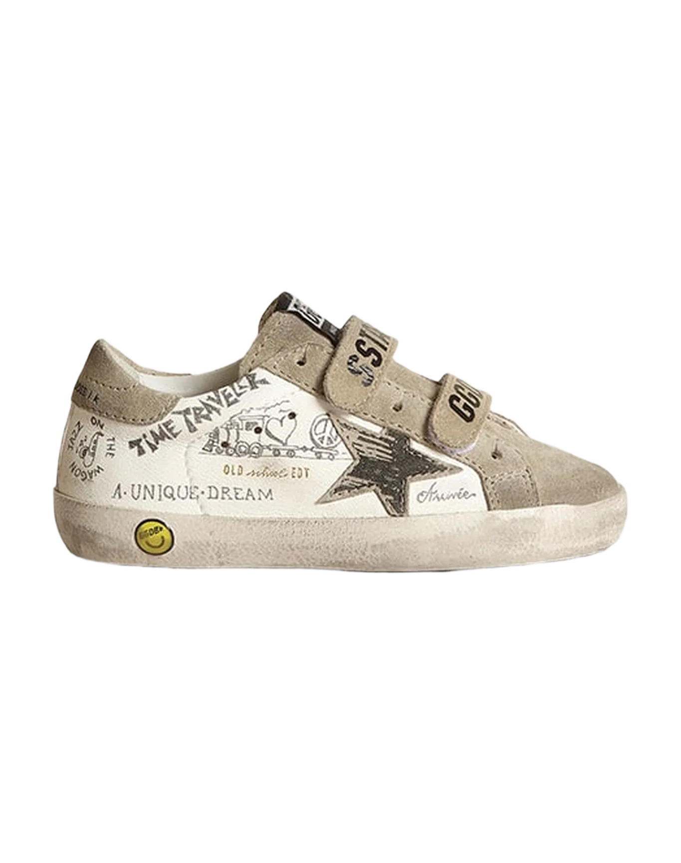 Kids | Junior Old School White Nappa with Dove Gray Inserts | White x Black x Taupe - Image 6