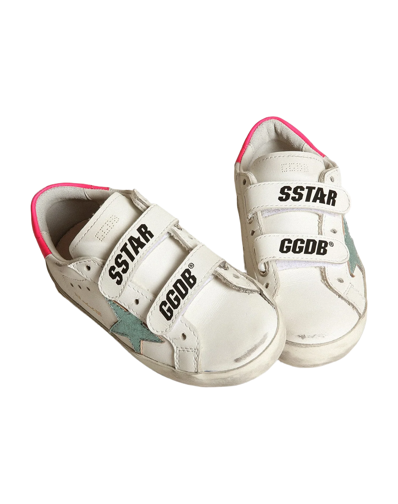 Kids | Junior Old School with Aquamarine Laminated Leather Star | White x Mint x Fluo Fuxia - Image 3