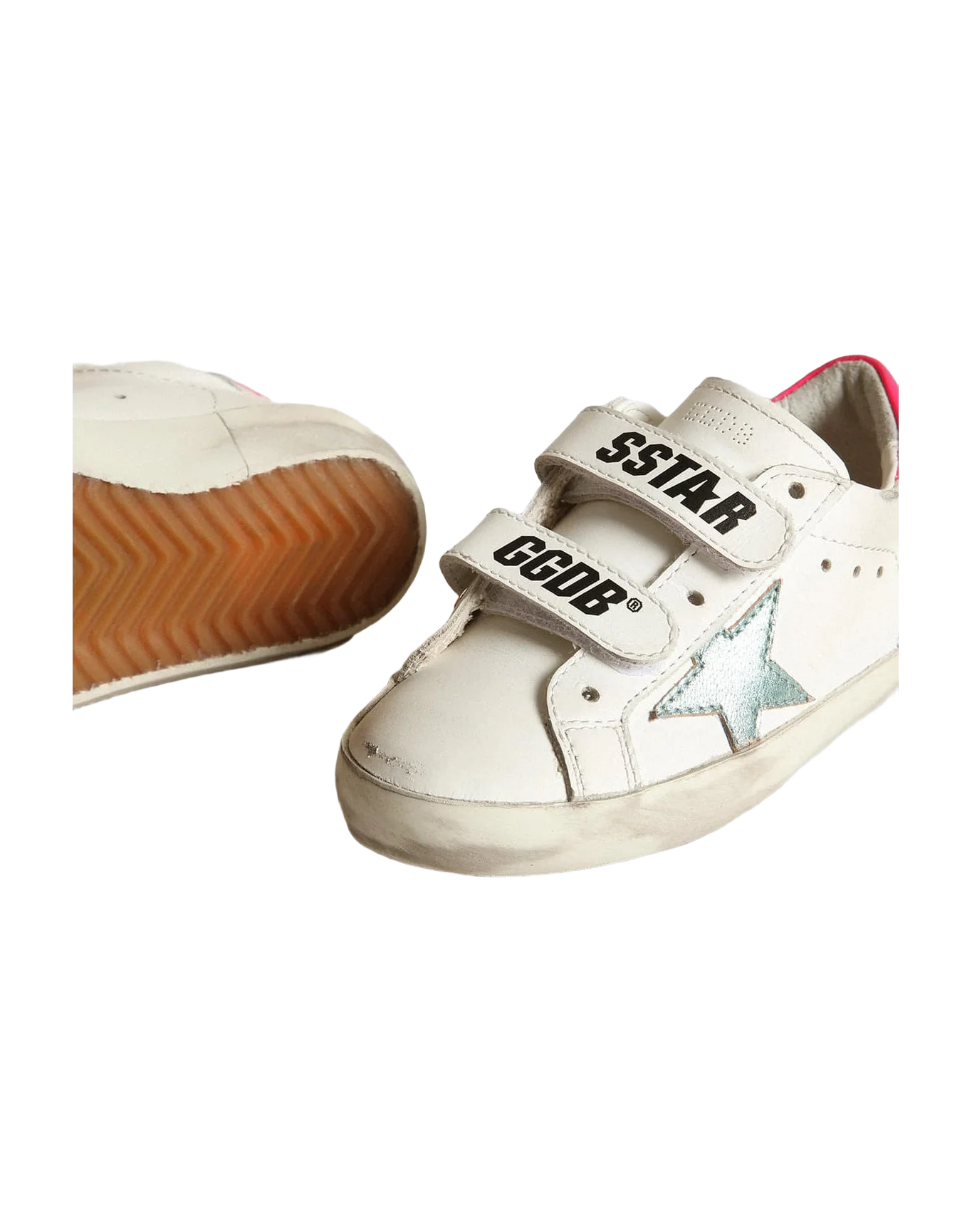 Kids | Junior Old School with Aquamarine Laminated Leather Star | White x Mint x Fluo Fuxia - Image 6