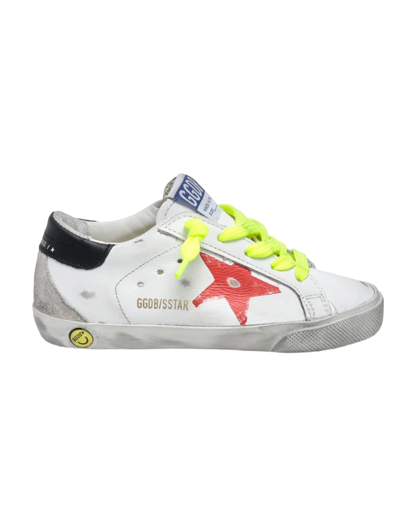 Kids | Junior Super-Star Sneakers with Red Screen Printed Star & Black Heel Tab | White x Red x Black x Ice
