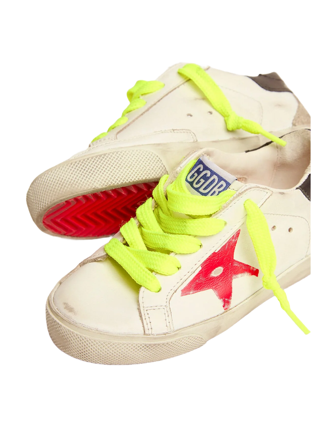 Kids | Junior Super-Star Sneakers with Red Screen Printed Star & Black Heel Tab | White x Red x Black x Ice - Image 4