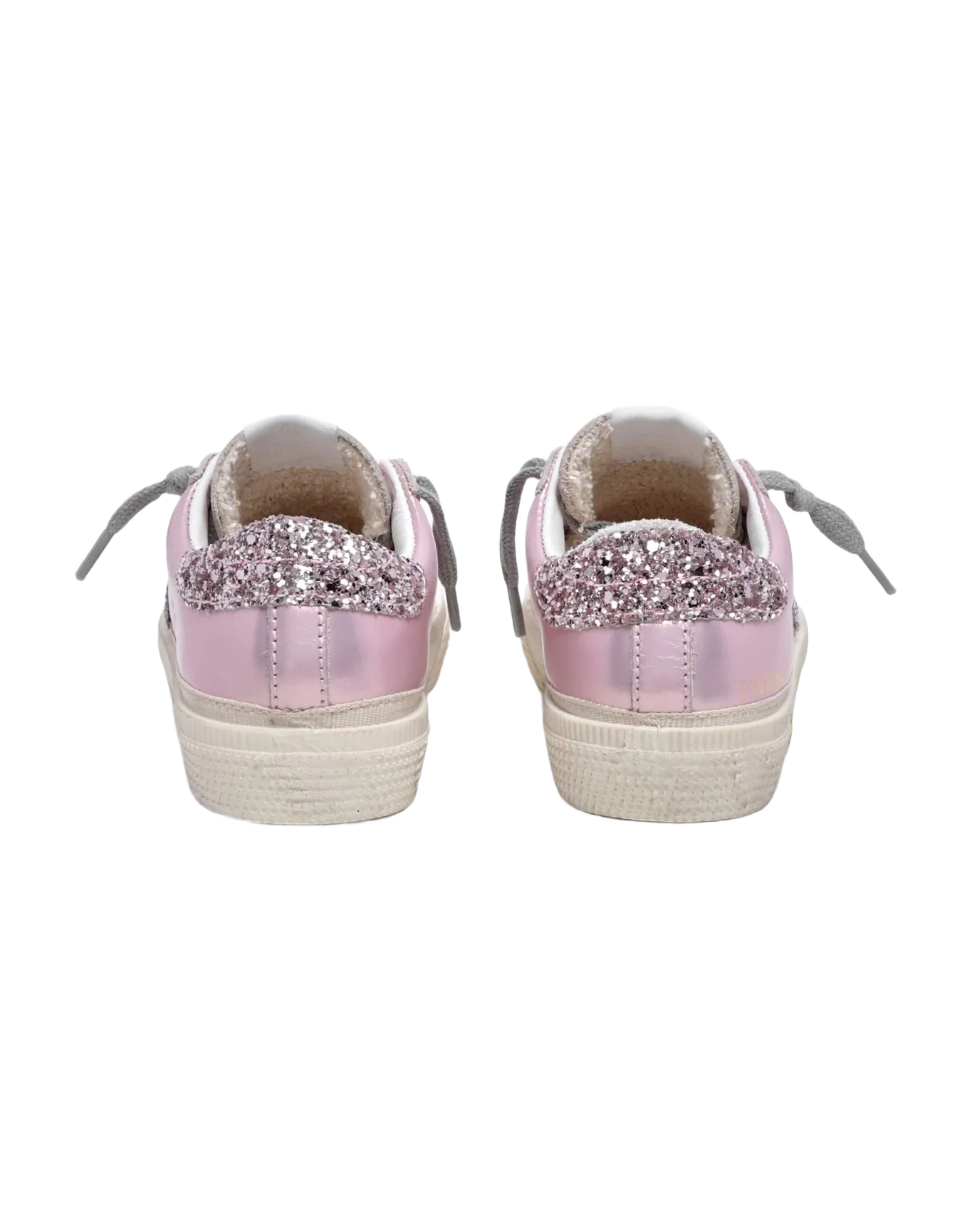 Kids | May Junior Sneakers Metallic Pink Leather with Pink Glitter Star & Heel Tab | Salmon Pink x Pink - Image 8