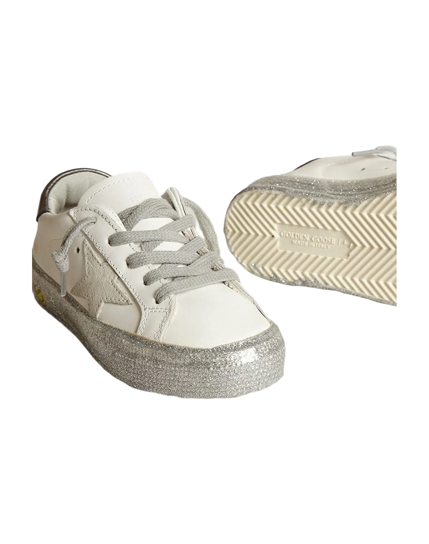 Kids | May Junior with White Leather, Silver Sole & Ice Star | White x Ice x Charcoal Grey - Image 4
