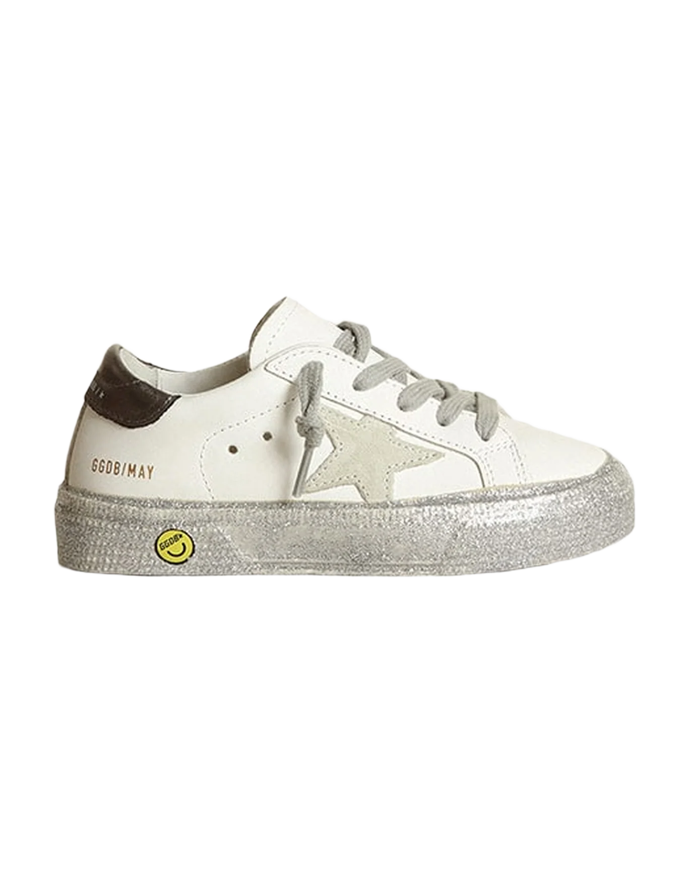 Kids | May Junior with White Leather, Silver Sole & Ice Star | White x Ice x Charcoal Grey - Image 8