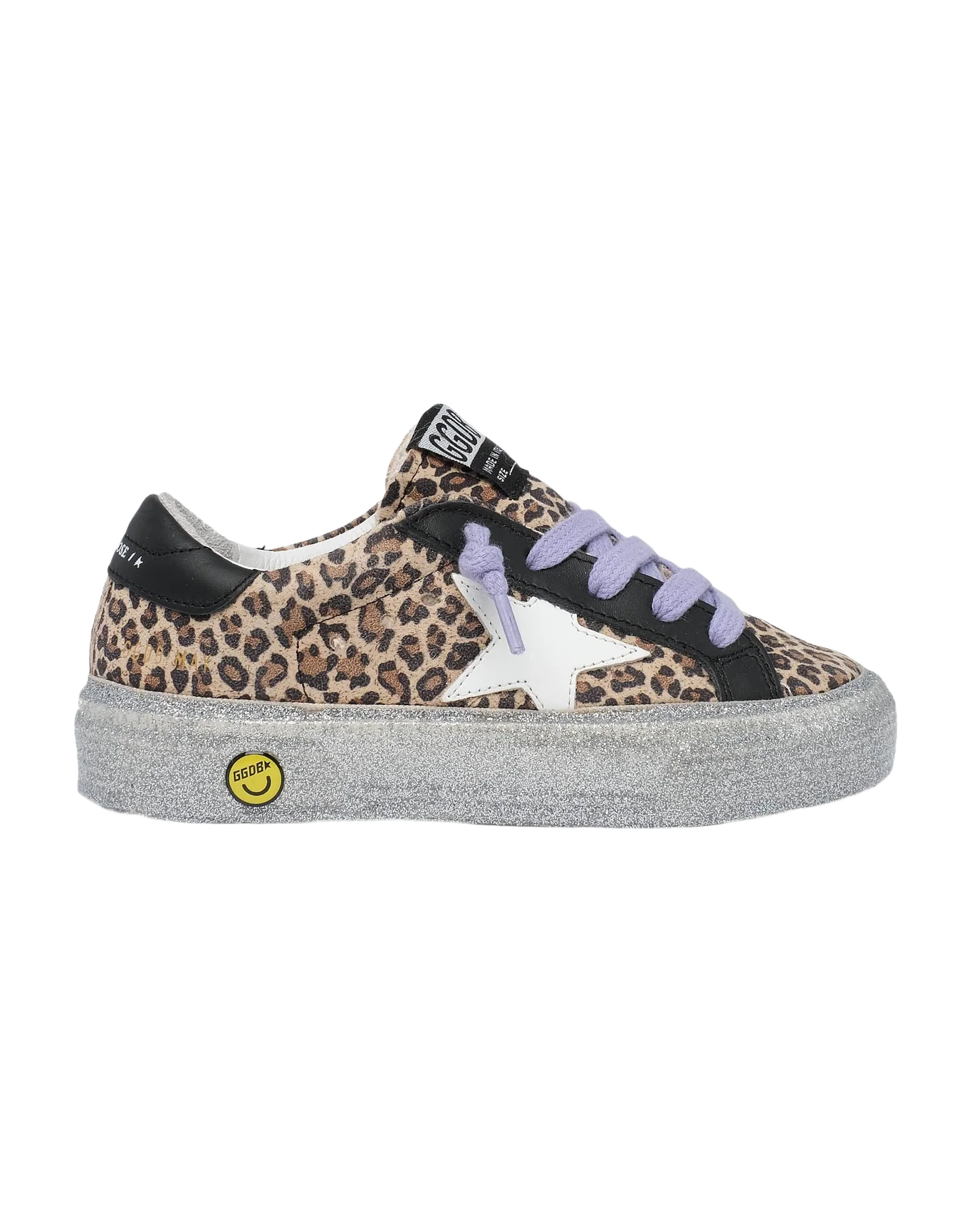 Kids | May Leopard with White Star & Black Heel Tab | Beige Brown Leo x White x Black - Image 8