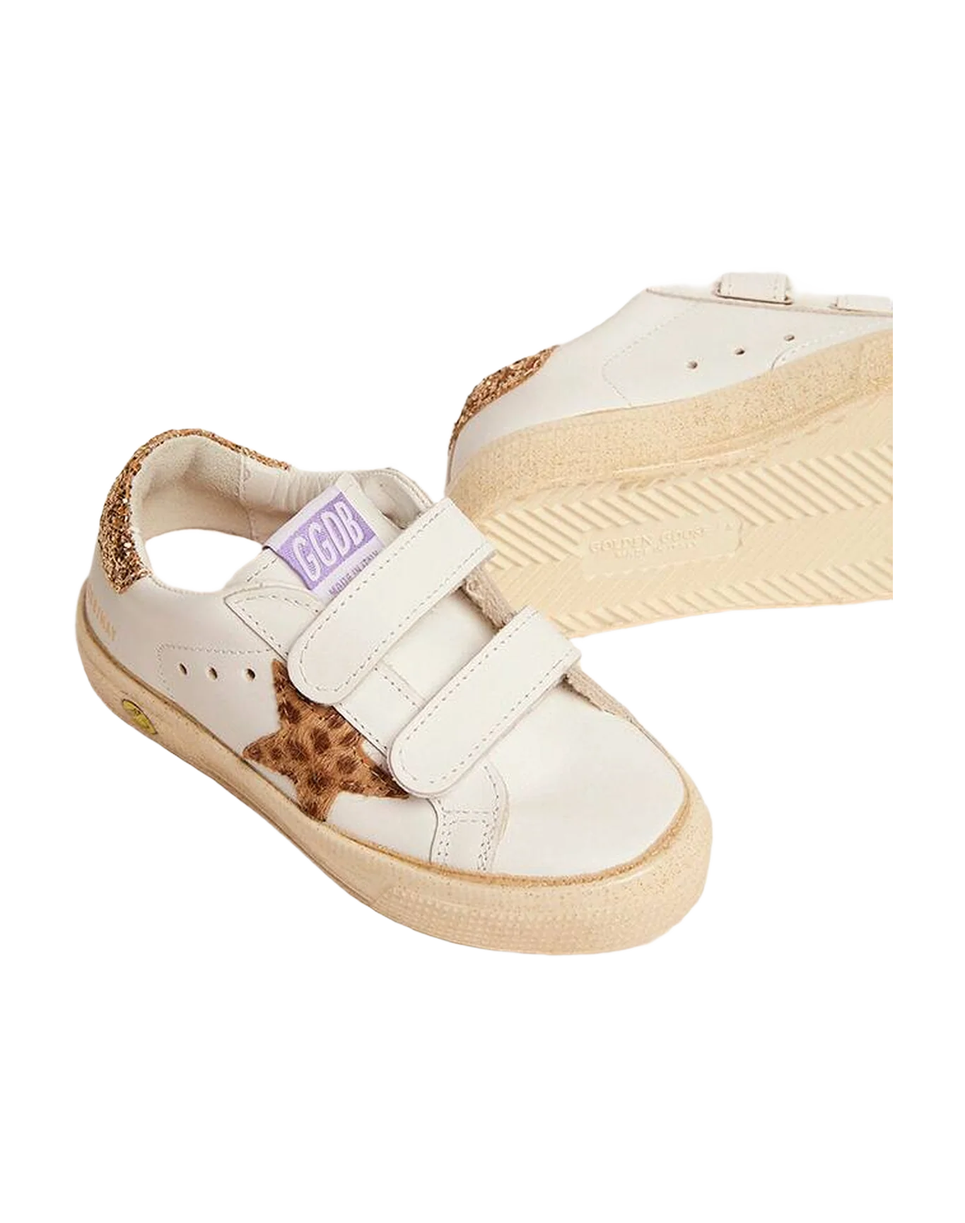Kids | May School Leather Upper & Stripes Giraffe Horsy | White x Cream Light Brown Giraffe x Gold - Image 7